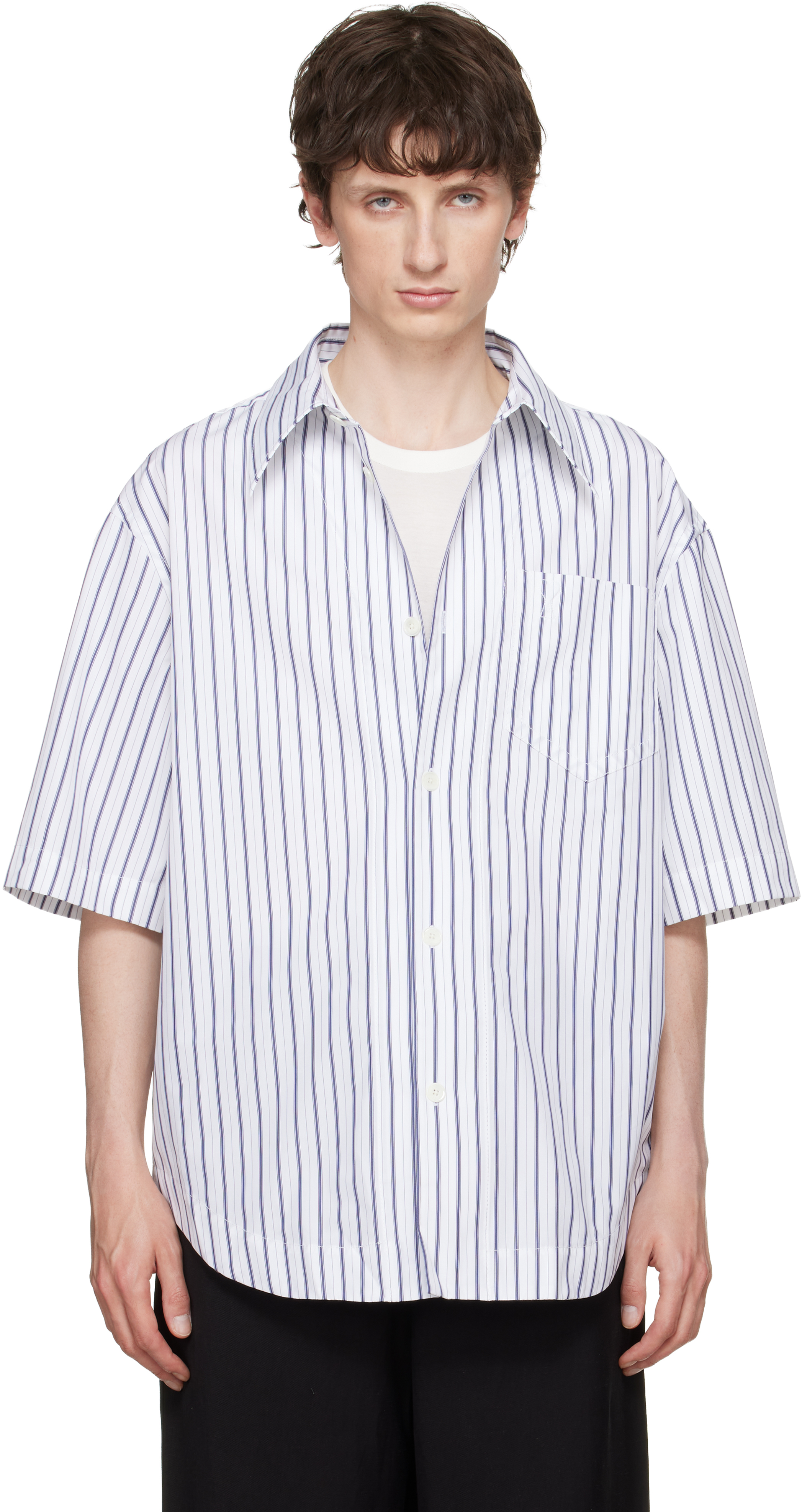 White Striped 'Ami de Coeur' Wide Shirt by AMI Paris on Sale