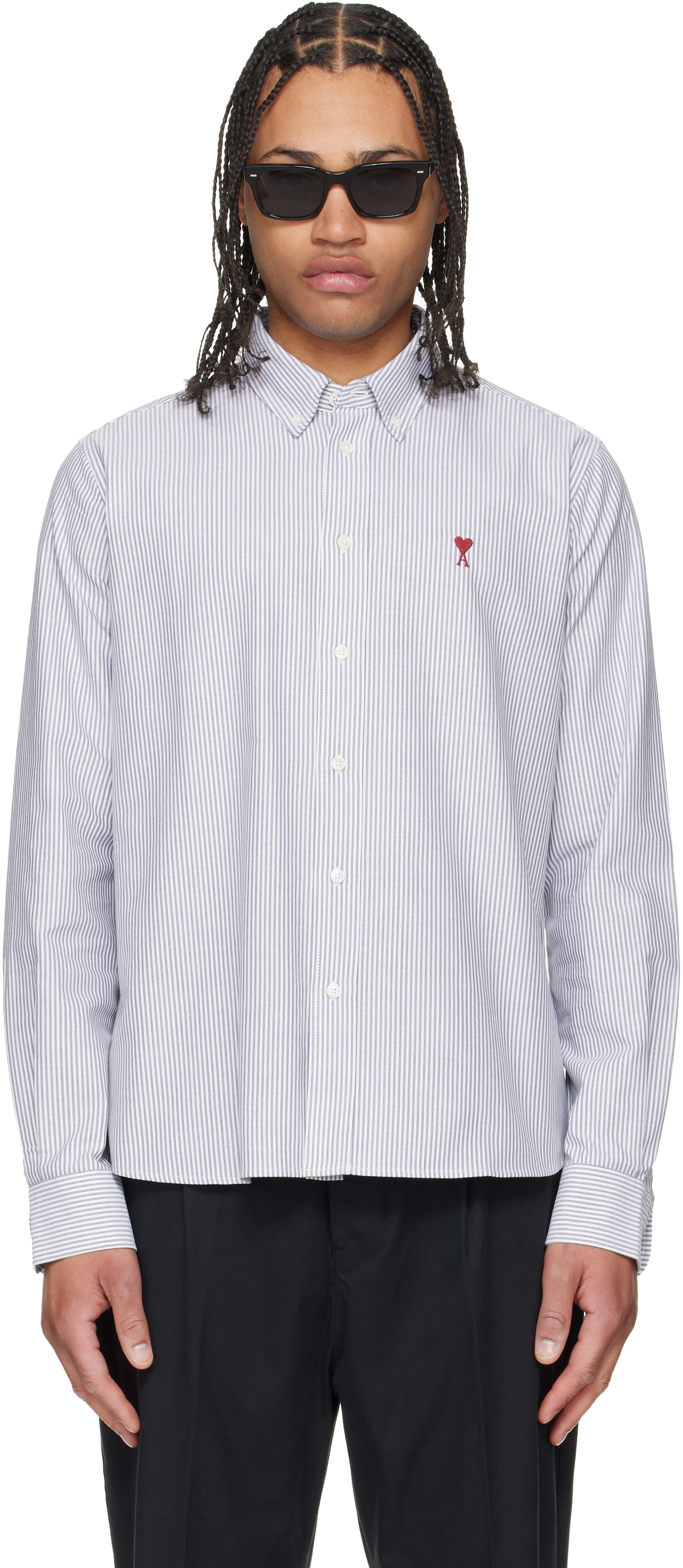 Gray Cotton Ami de Coeur Oxford Shirt by AMI Paris on Sale