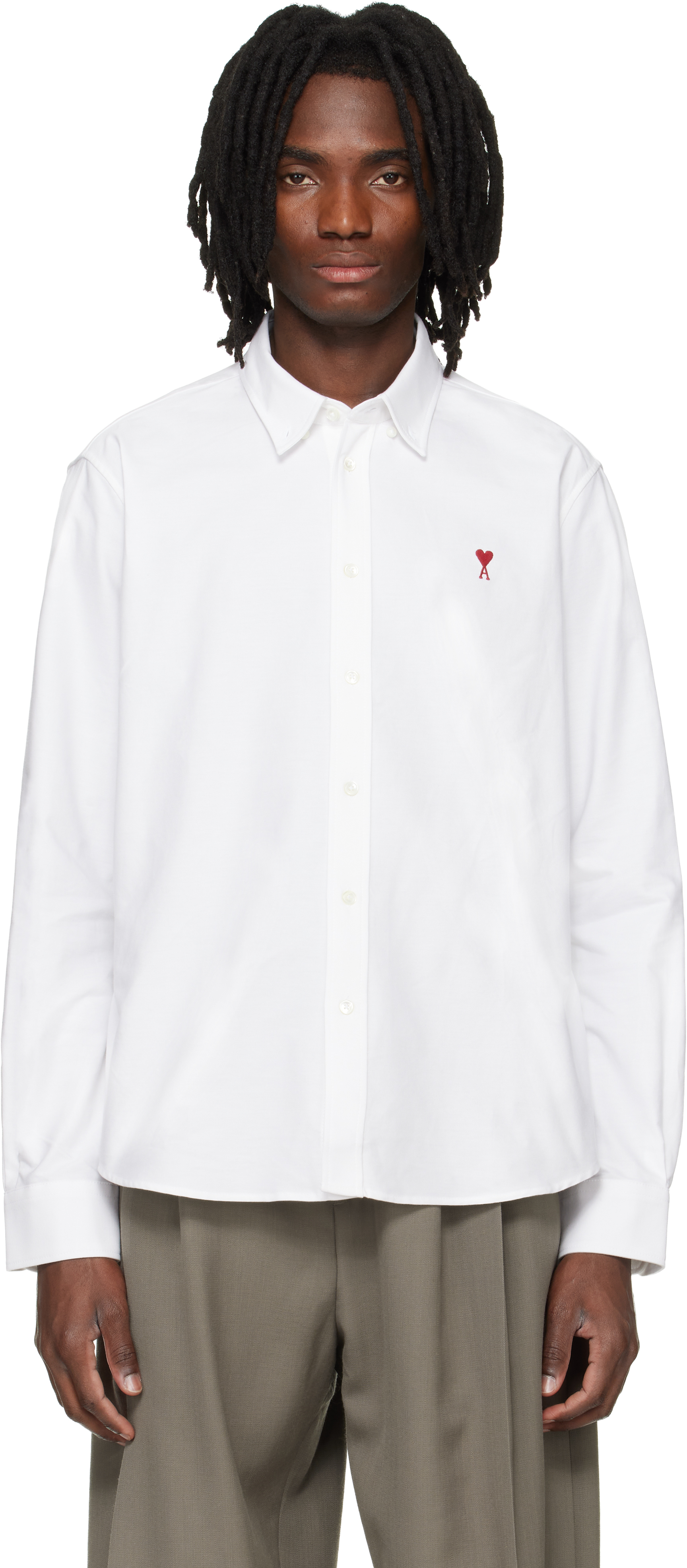 White Classic Long Sleeve Button-Down Collar Embroidered ADC Shirt