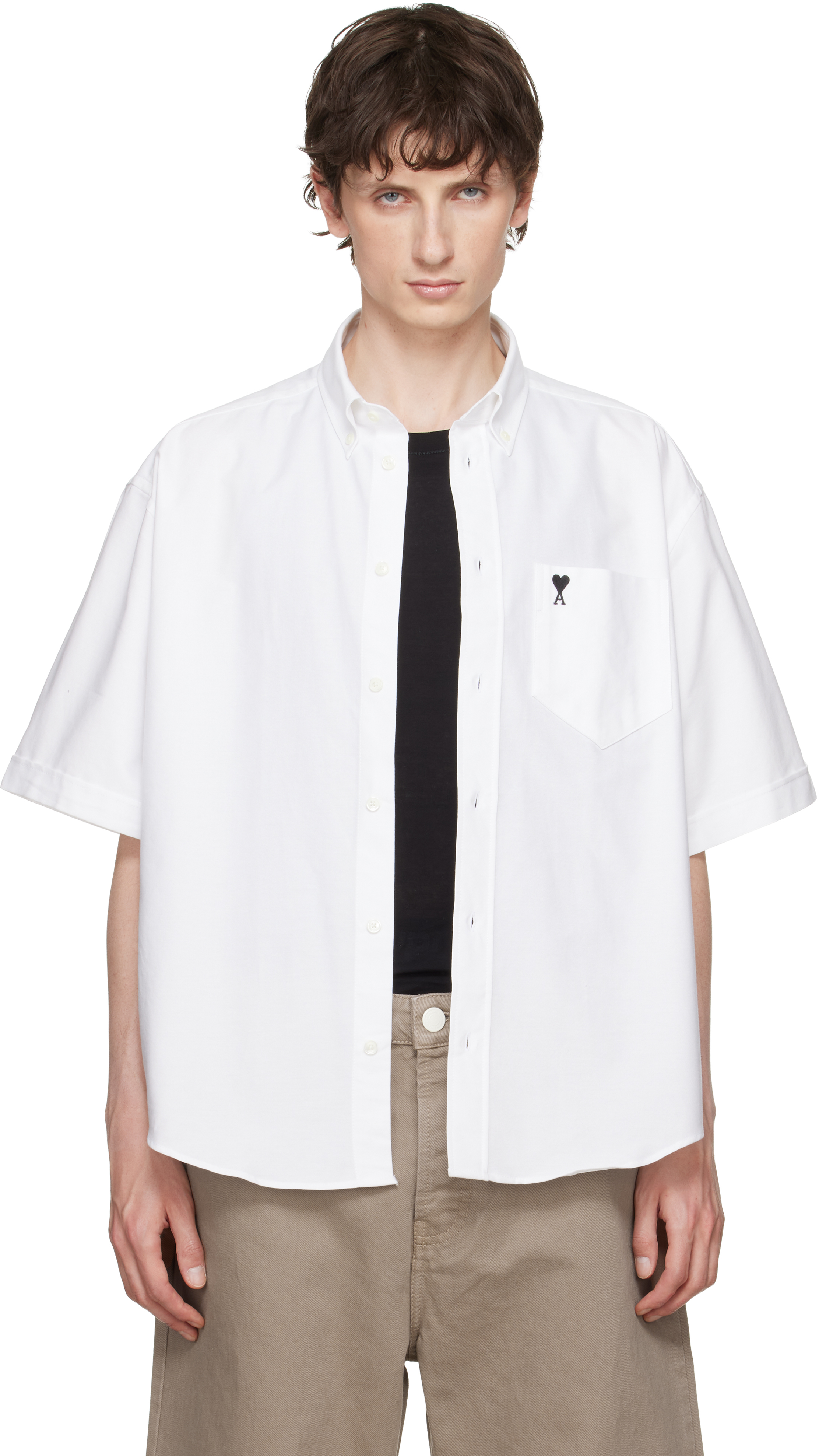 White Boxy Embroidered 'Ami de Coeur' Shirt