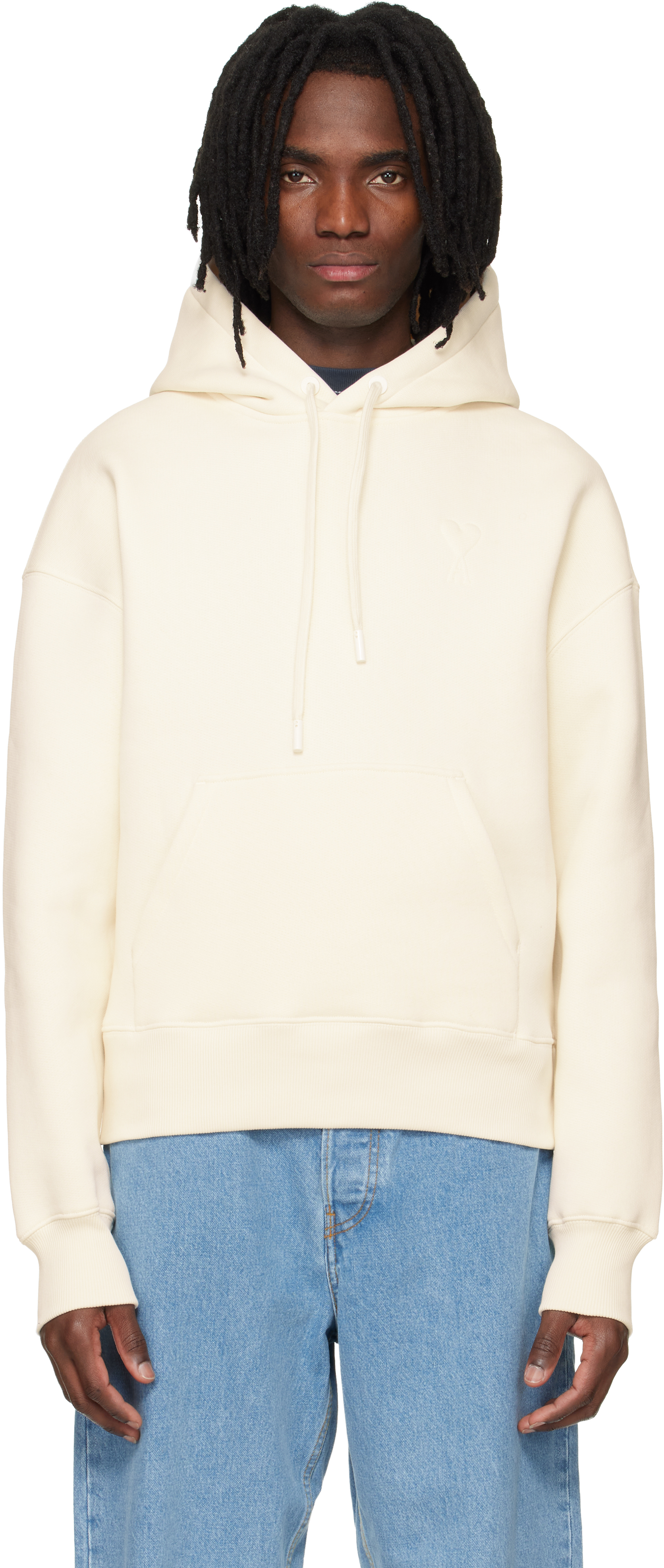 Off-White Cotton Embossed Ami De Coeur Hoodie