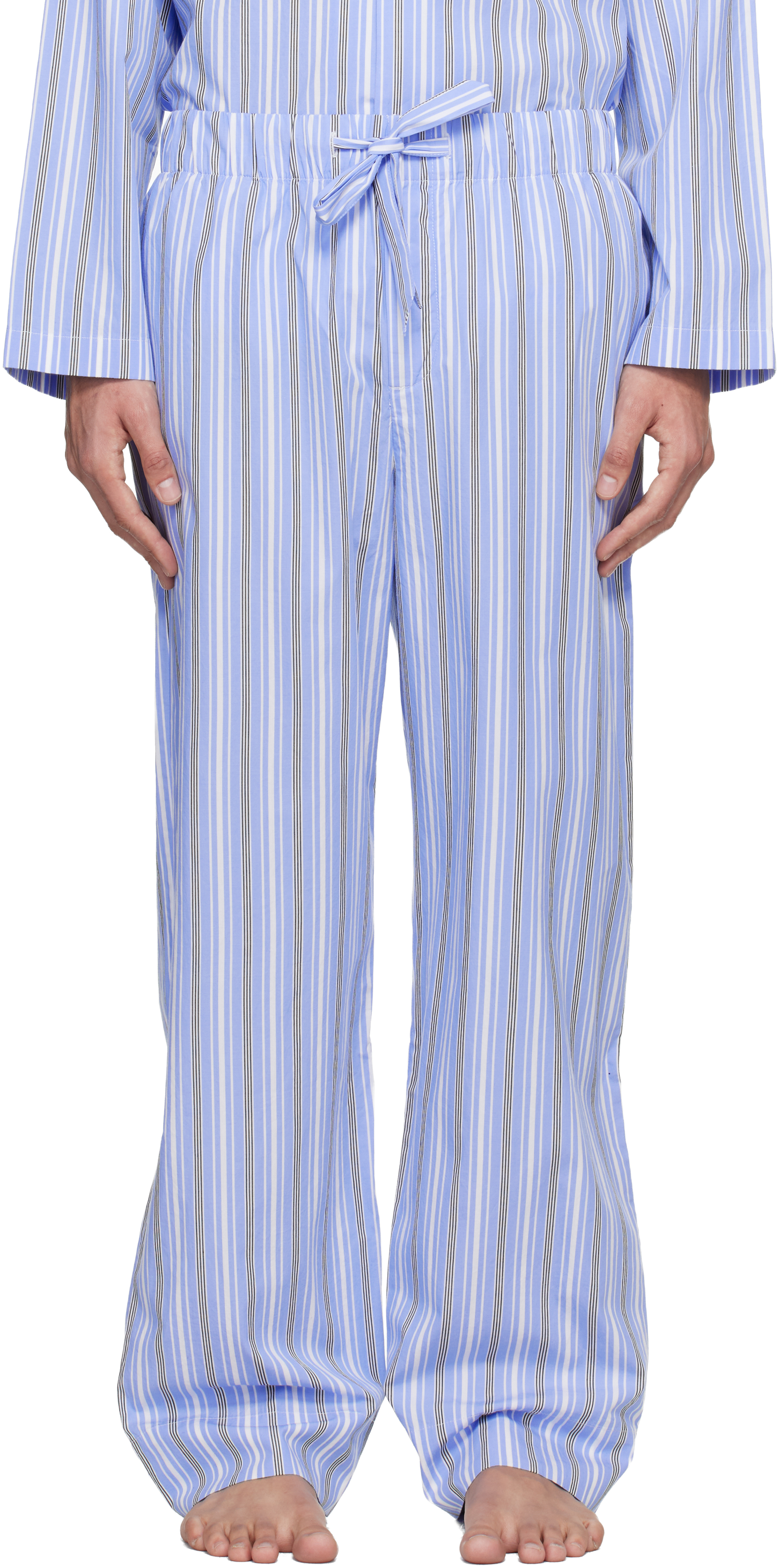 Tekla: Blue & White Poplin Pyjama Pants | SSENSE
