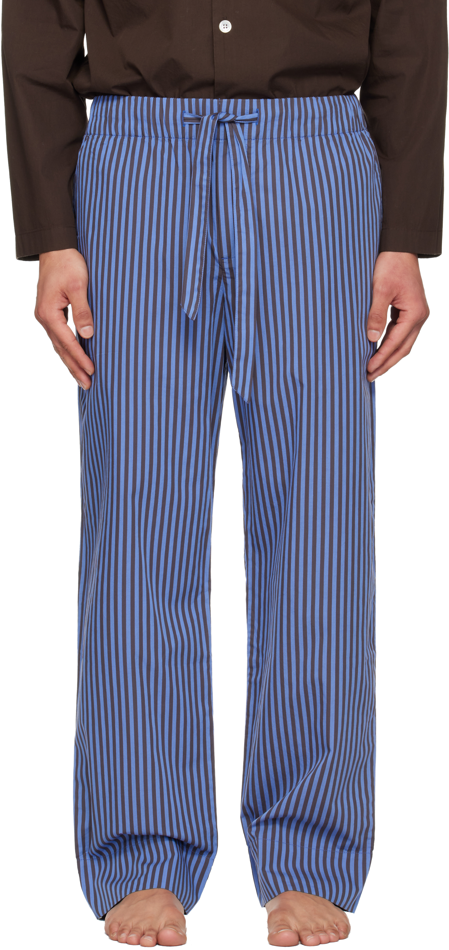 Brown & Blue Poplin Pyjama Pants by Tekla on Sale