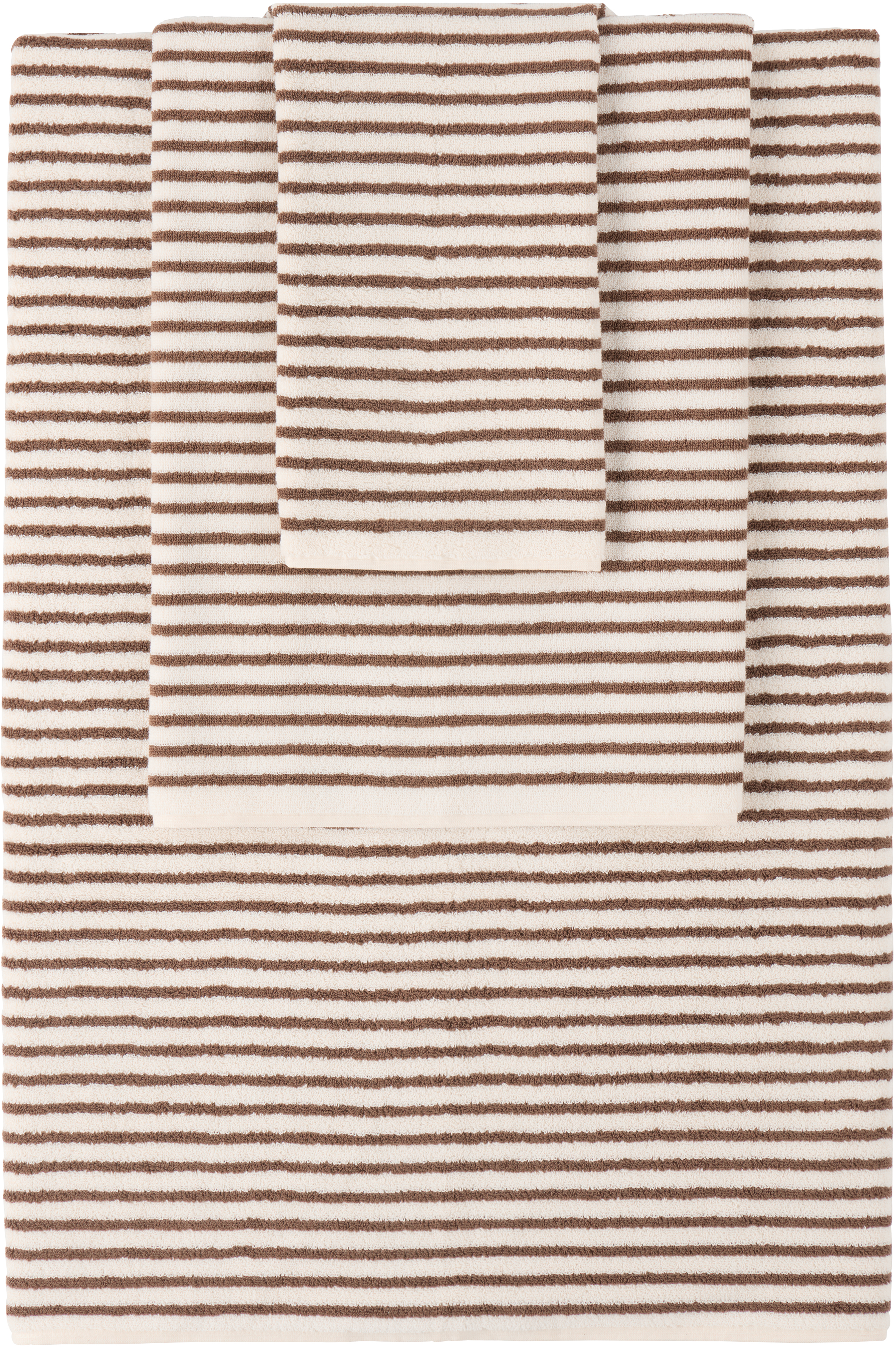 Off-White & Brown Striped Towel Set, 3 pcs