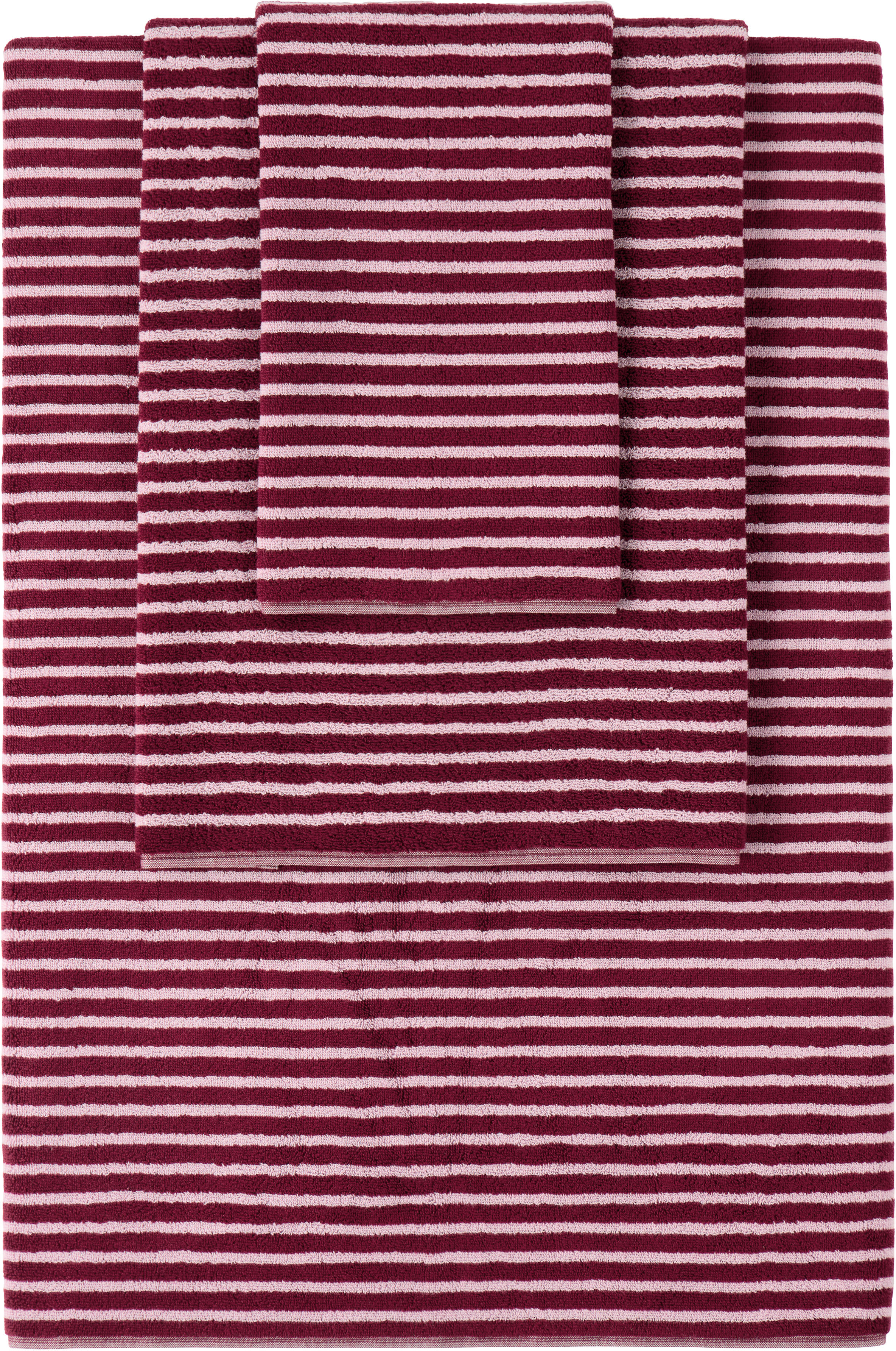 Burgundy & Pink Striped Towel Set, 3 pcs