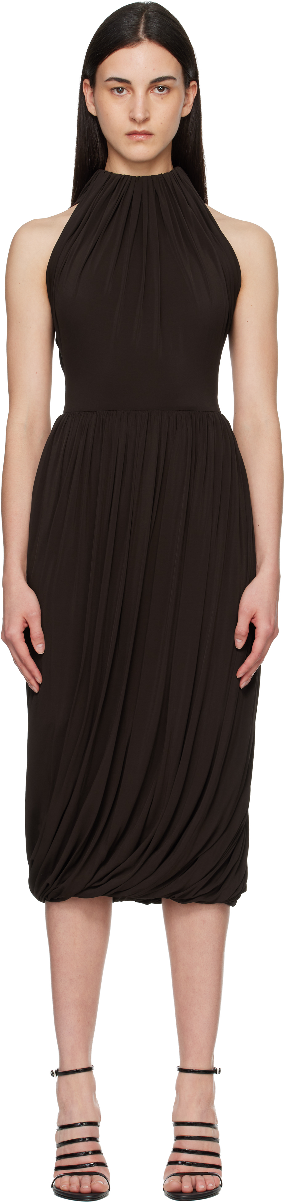 ALAÏA Brown Twisted Soft Jersey Midi Dress