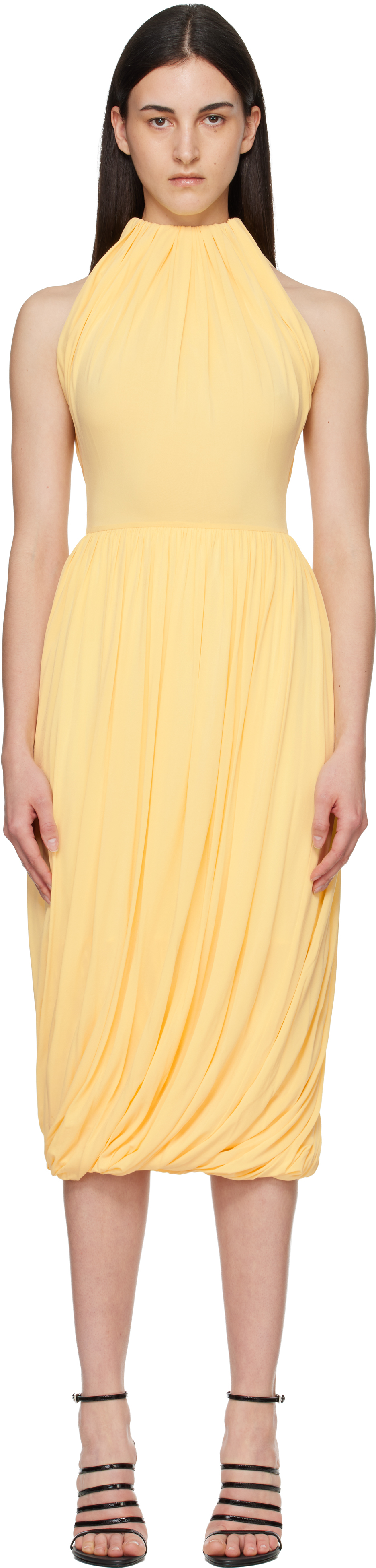 ALAÏA Yellow Twisted Soft Jersey Midi Dress