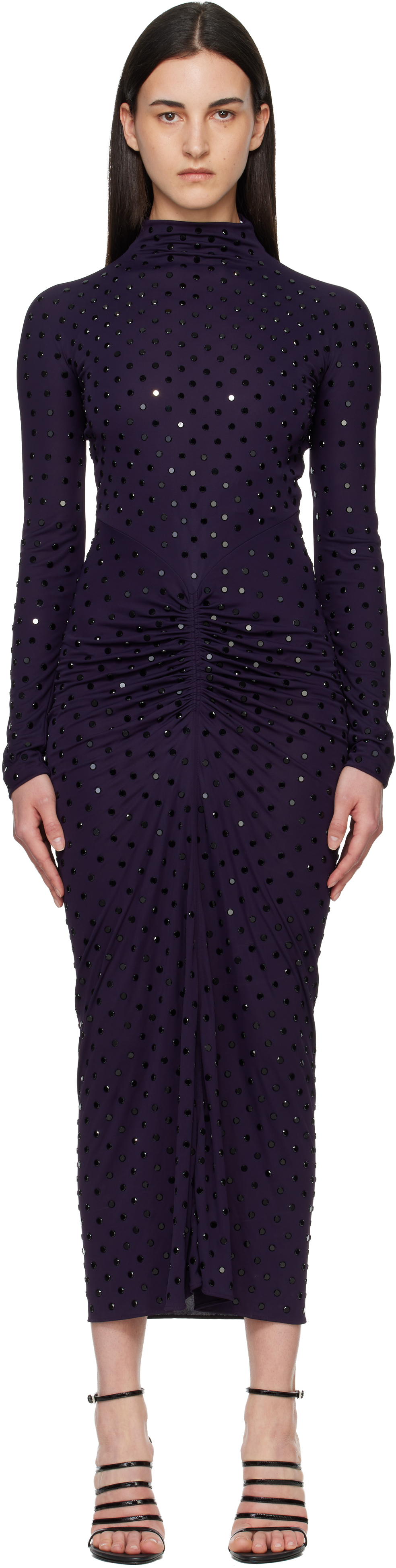 ALAÏA Purple Draped Fluid Strass Jersey Maxi Dress