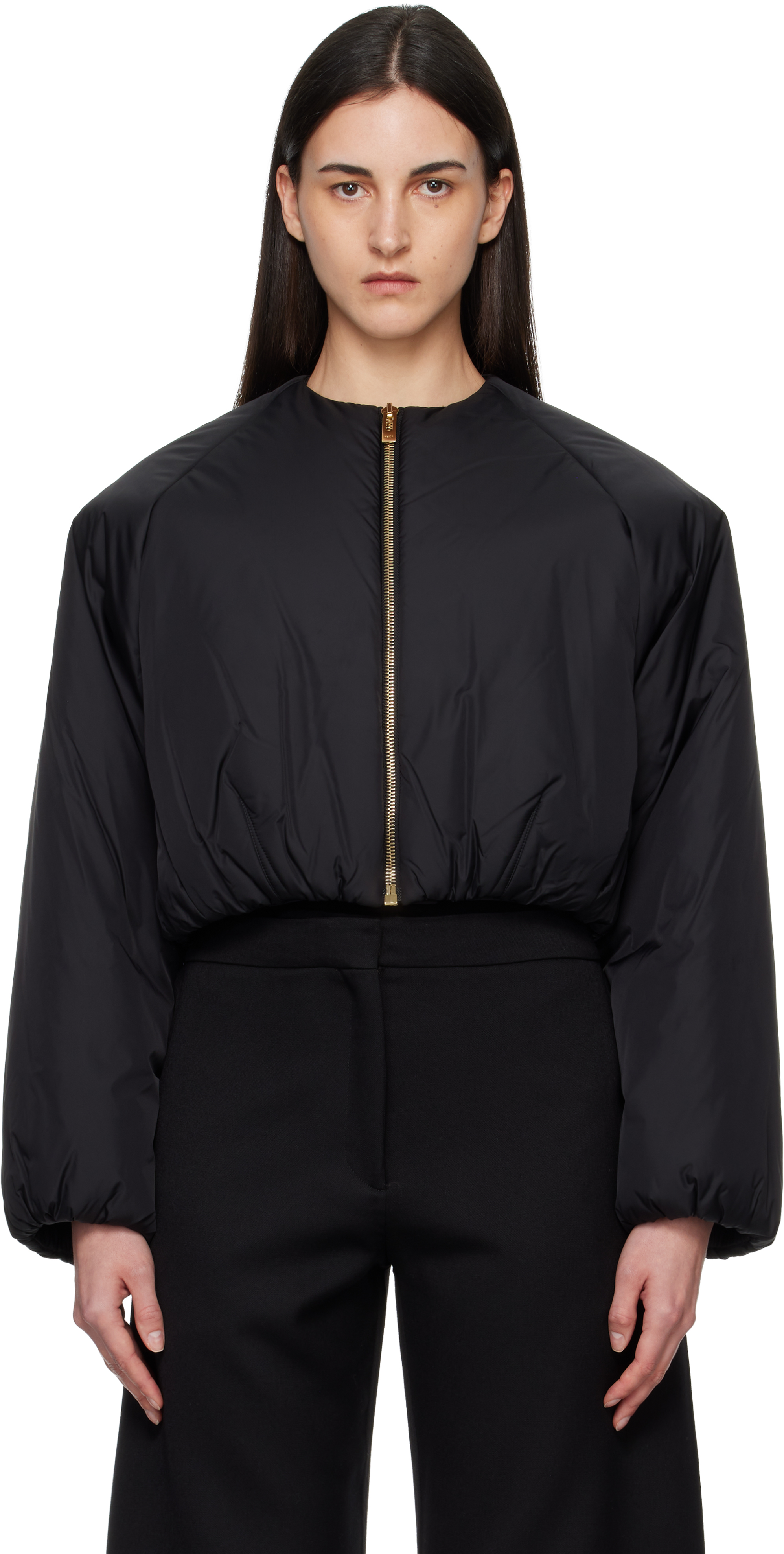 ALAÏA Black Nylon Pleated Bomber Jacket
