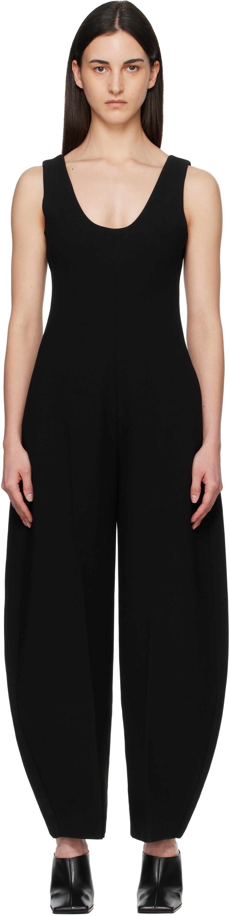 ALAÏA Black Round Crepe Wool Jumpsuit