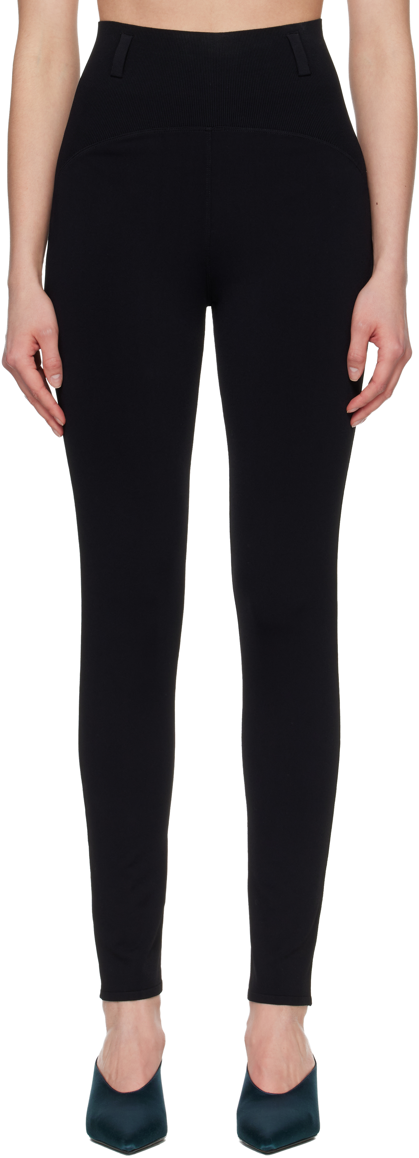 ALAÏA Black Rib Belt Loop Leggings