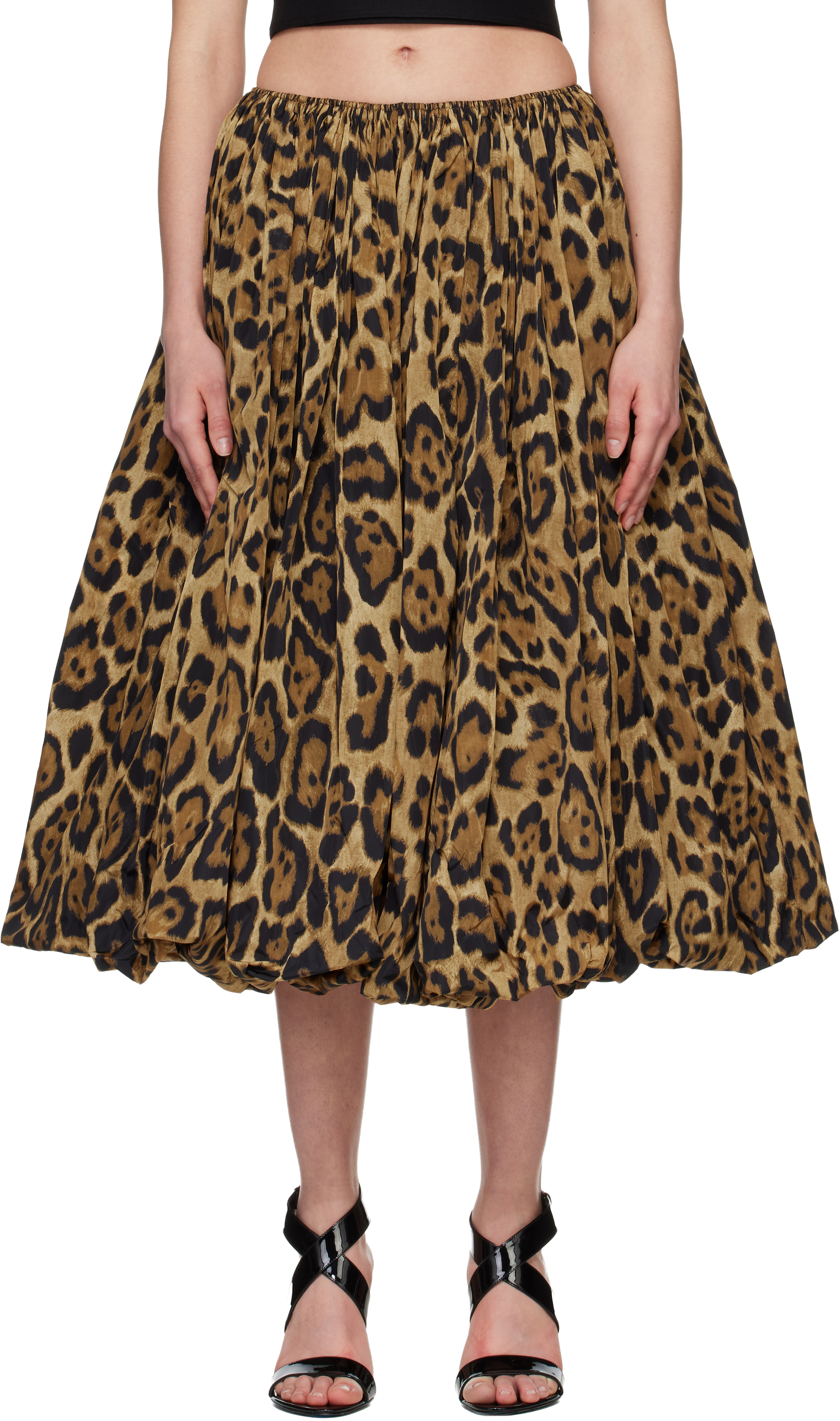 ALAÏA Brown Taffeta A-Line Midi Skirt