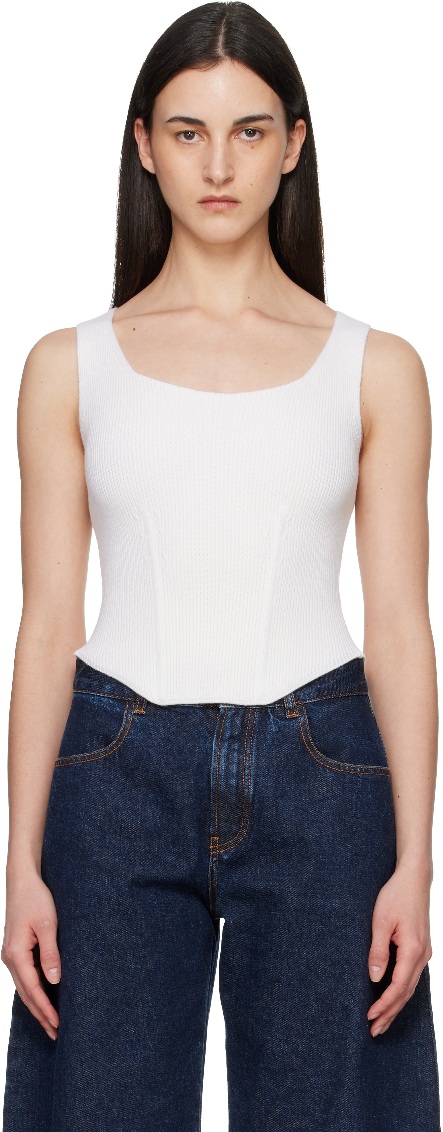 ALAÏA White Corset Wool Tank Top