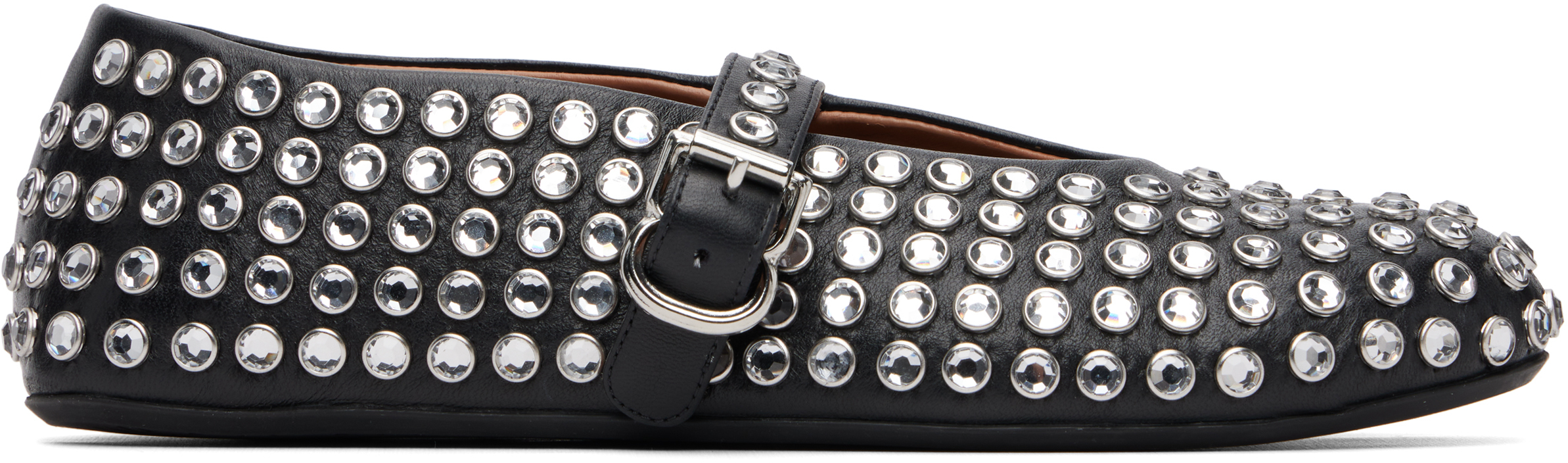 ALAÏA Black Strass Lambskin Ballerina Flats