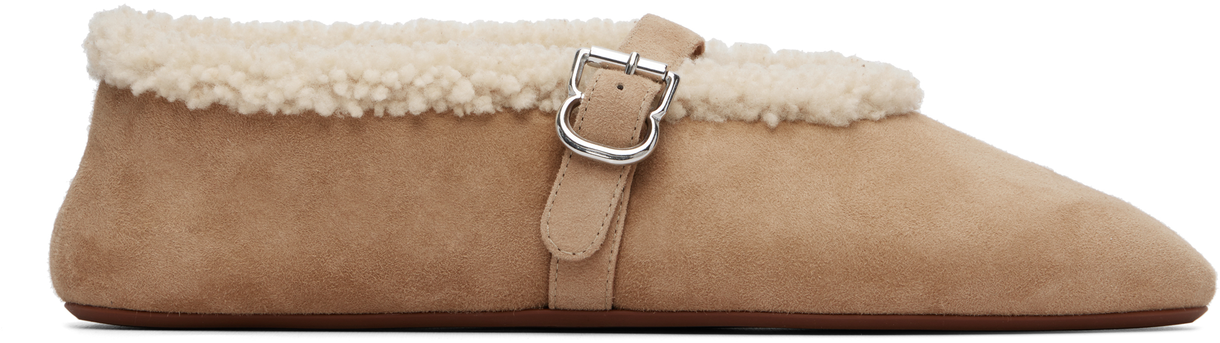 ALAÏA Beige Merino Shearling Ballerina Flats