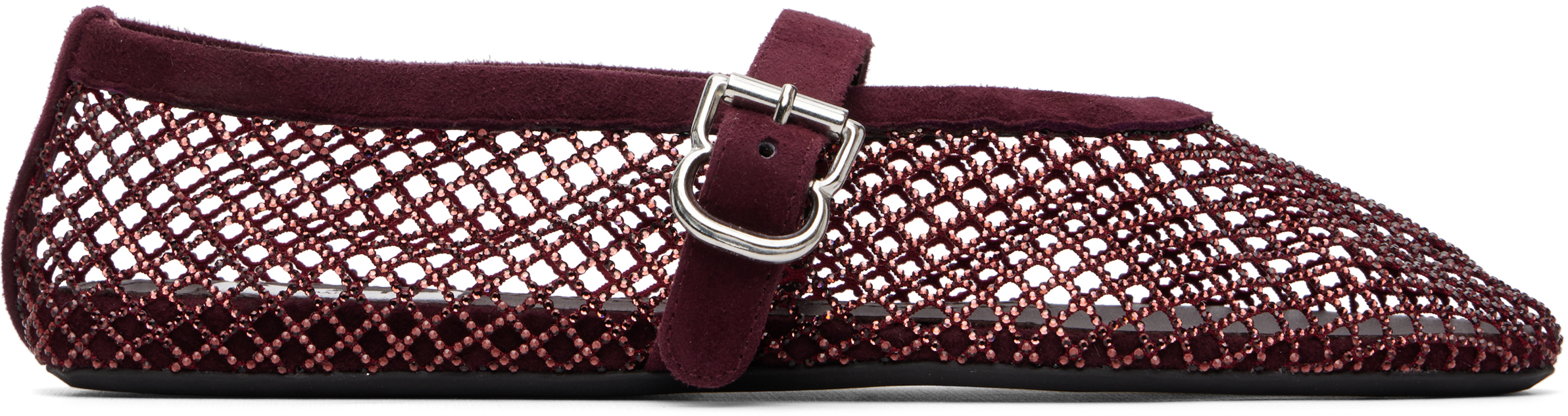 ALAÏA Burgundy Strass Fishnet Ballerina Flats
