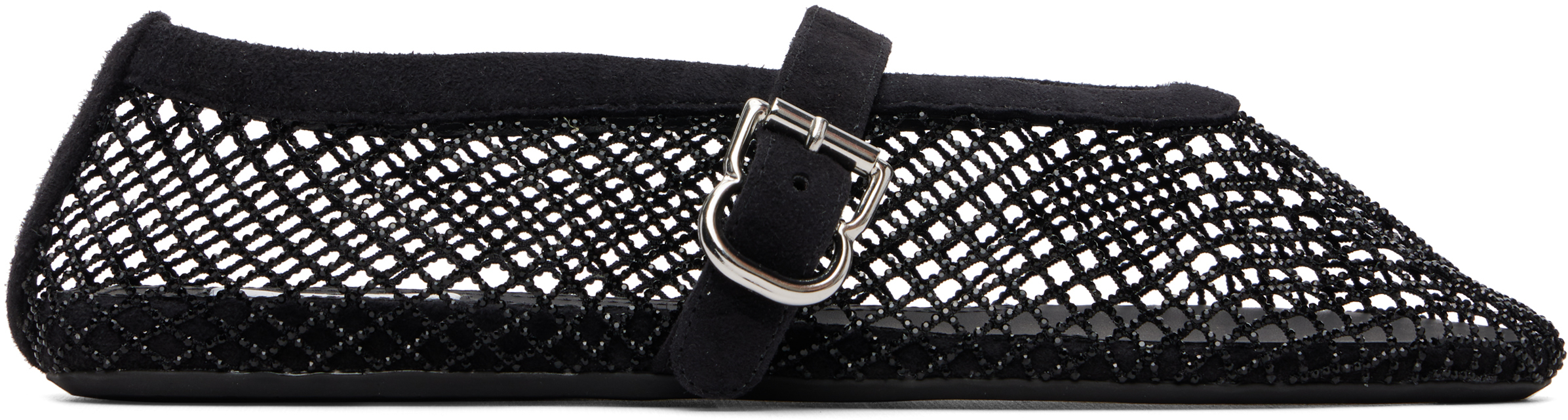 ALAÏA Black Strass Fishnet Ballerina Flats