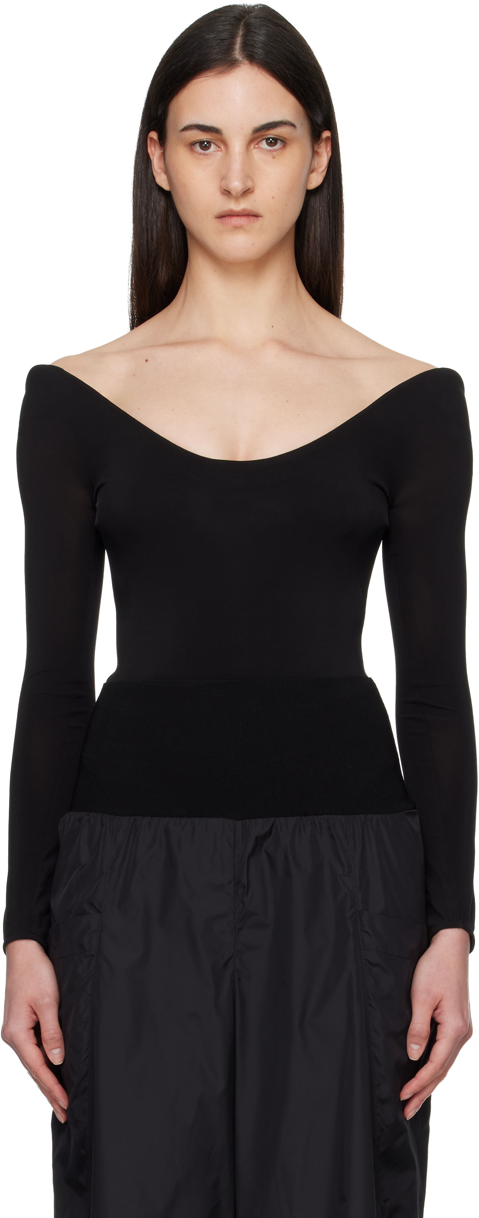 ALAÏA Black Curved Soft Jersey Bodysuit
