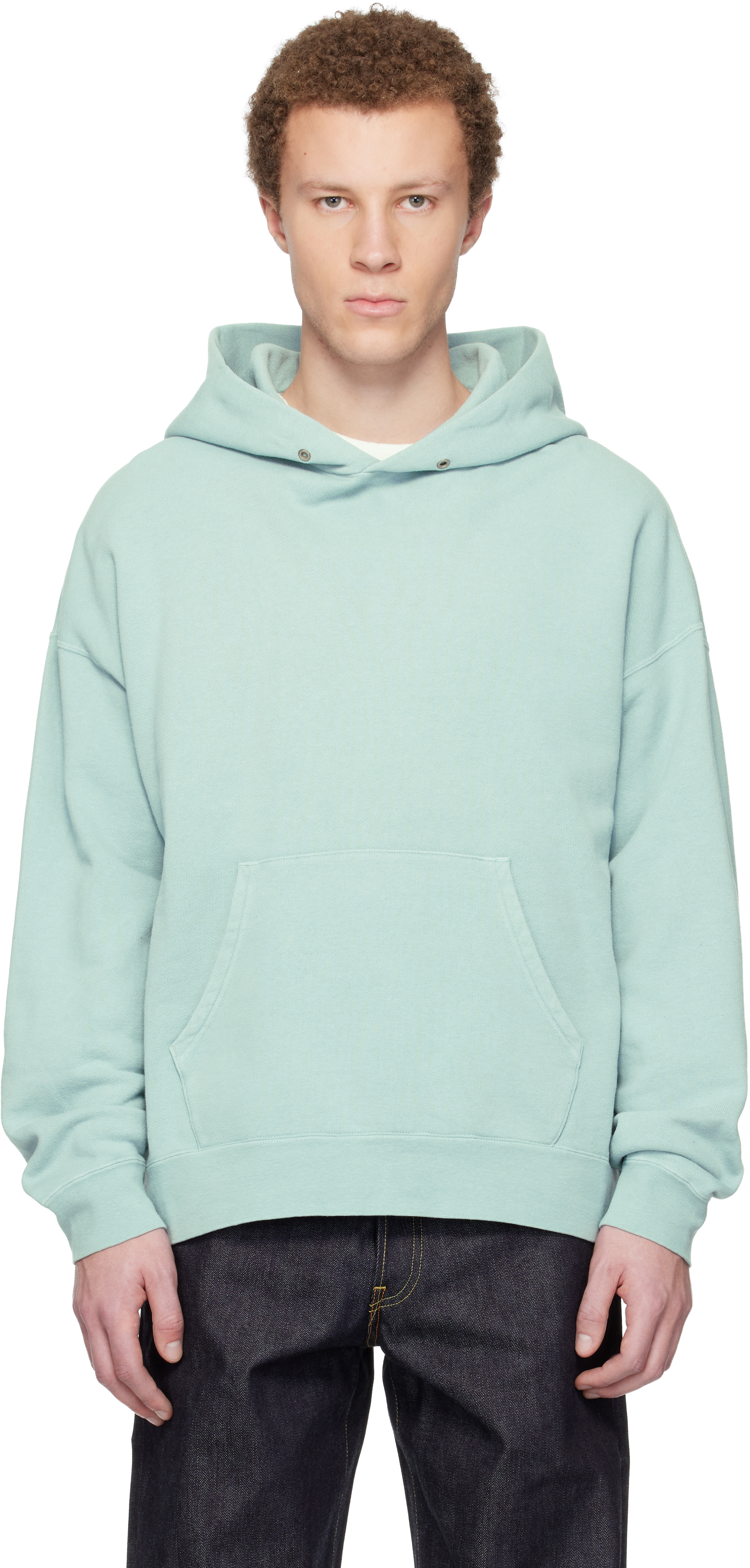 visvim: Blue Jumbo SB P.O. DMGD Hoodie | SSENSE
