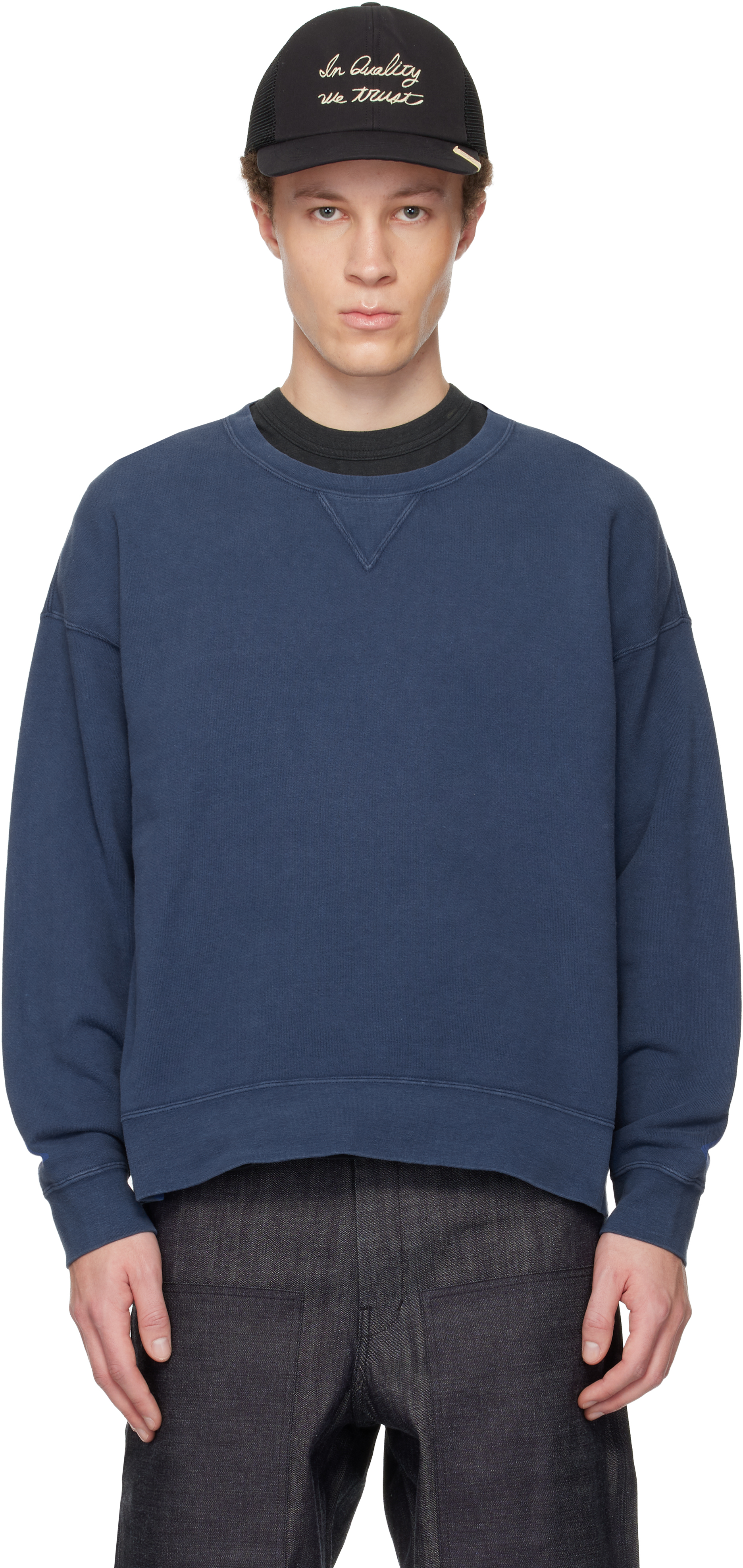 visvim: Blue Jumbo SB L/S DMGD Sweatshirt | SSENSE Canada