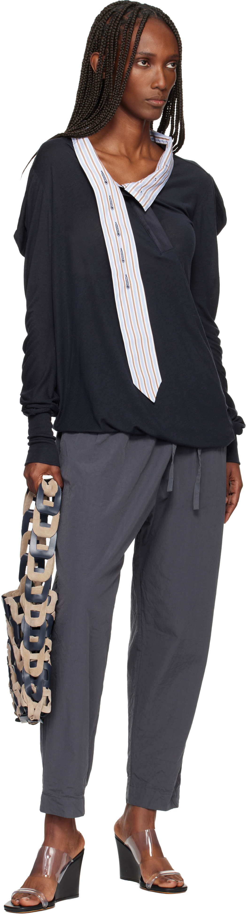 Sc103 Navy & Beige Links Bag In Gray