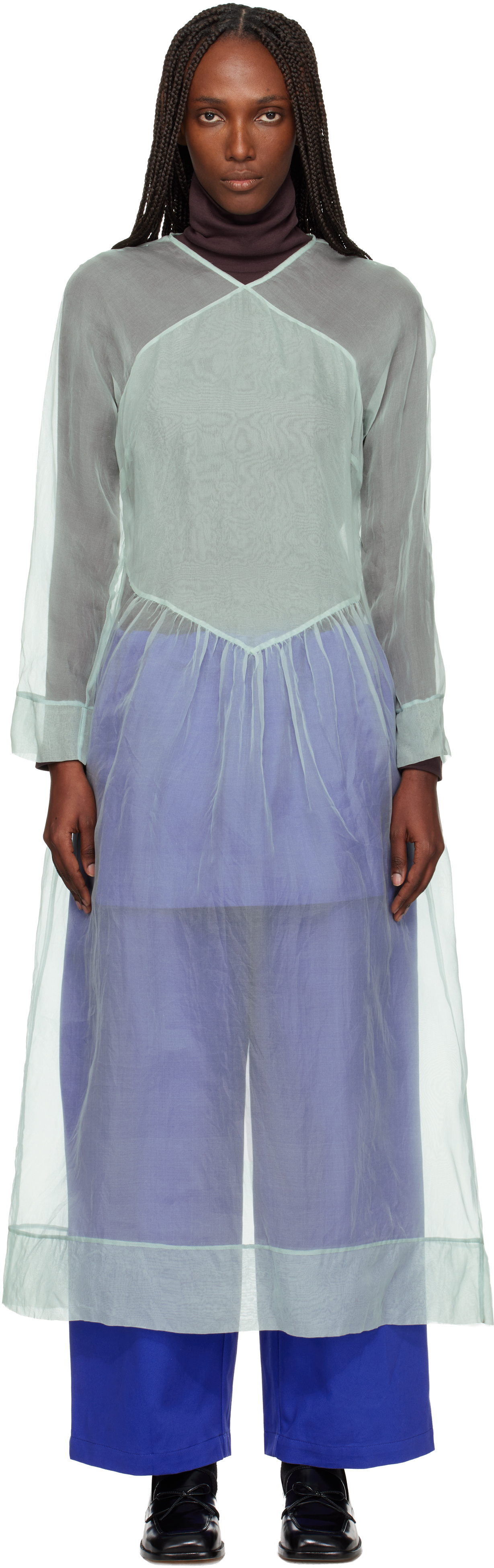 Sc103 Blue Scenic Midi Dress In Gray