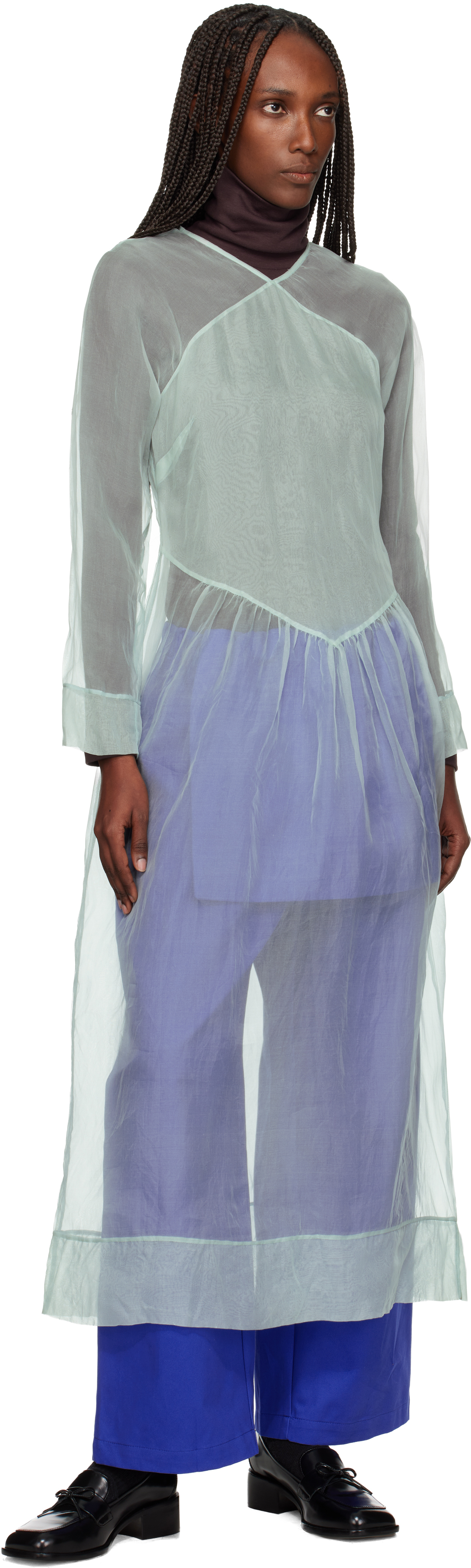 Sc103 Blue Scenic Midi Dress In Gray