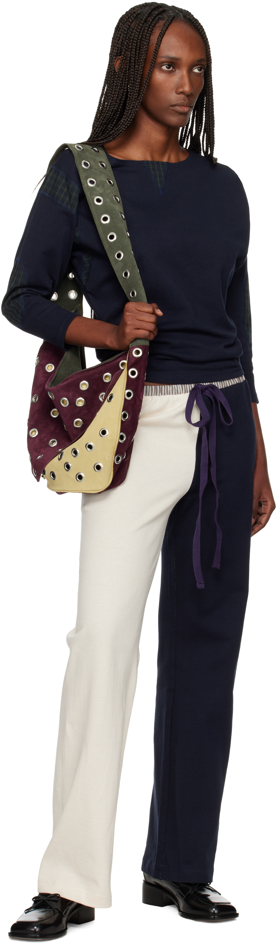 Sc103 Navy & White Viola Lounge Pants In White