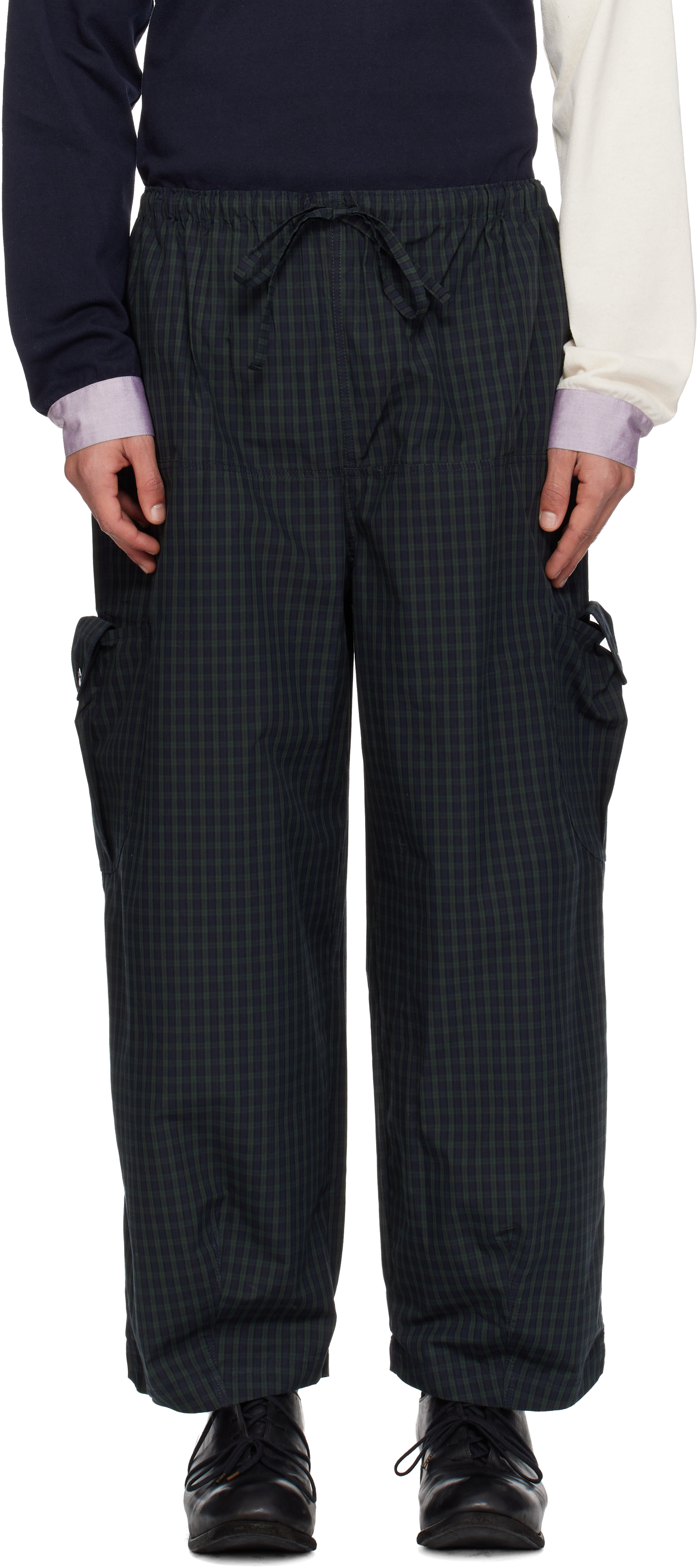 Sc103 Navy & Green Margin Cargo Pants In Purple