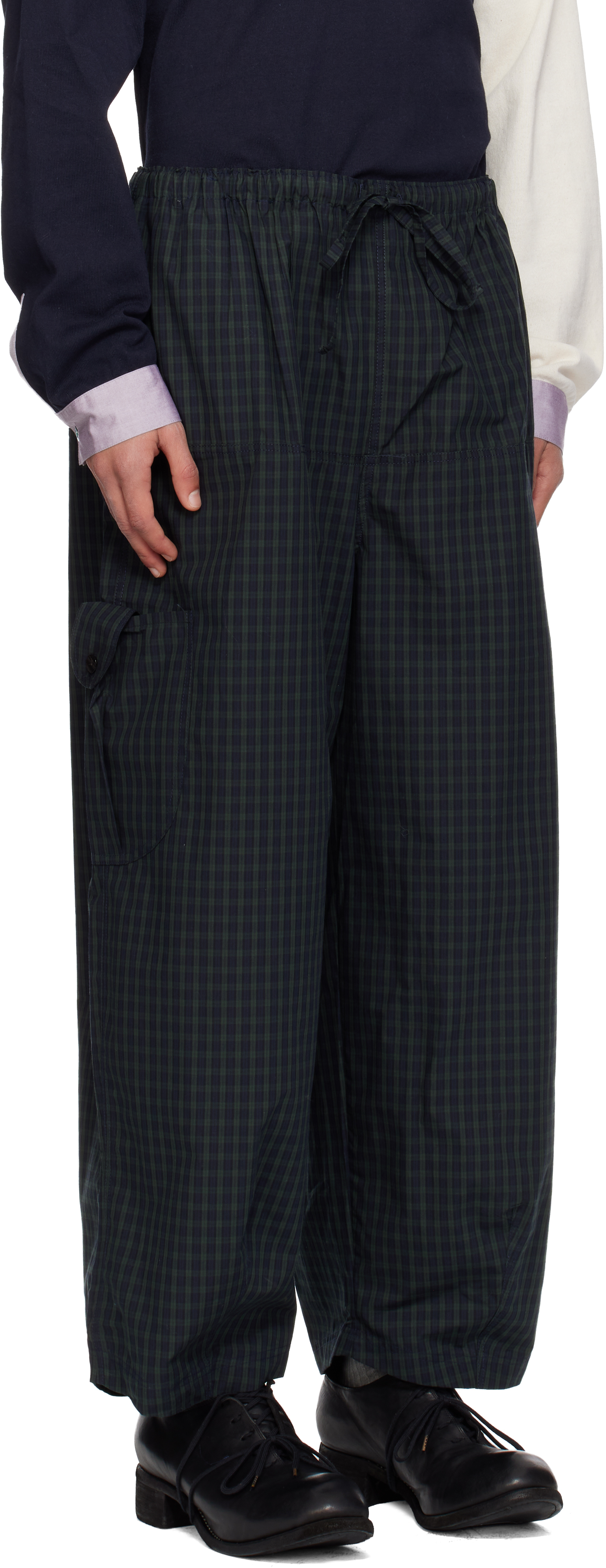 Sc103 Navy & Green Margin Cargo Pants In Purple