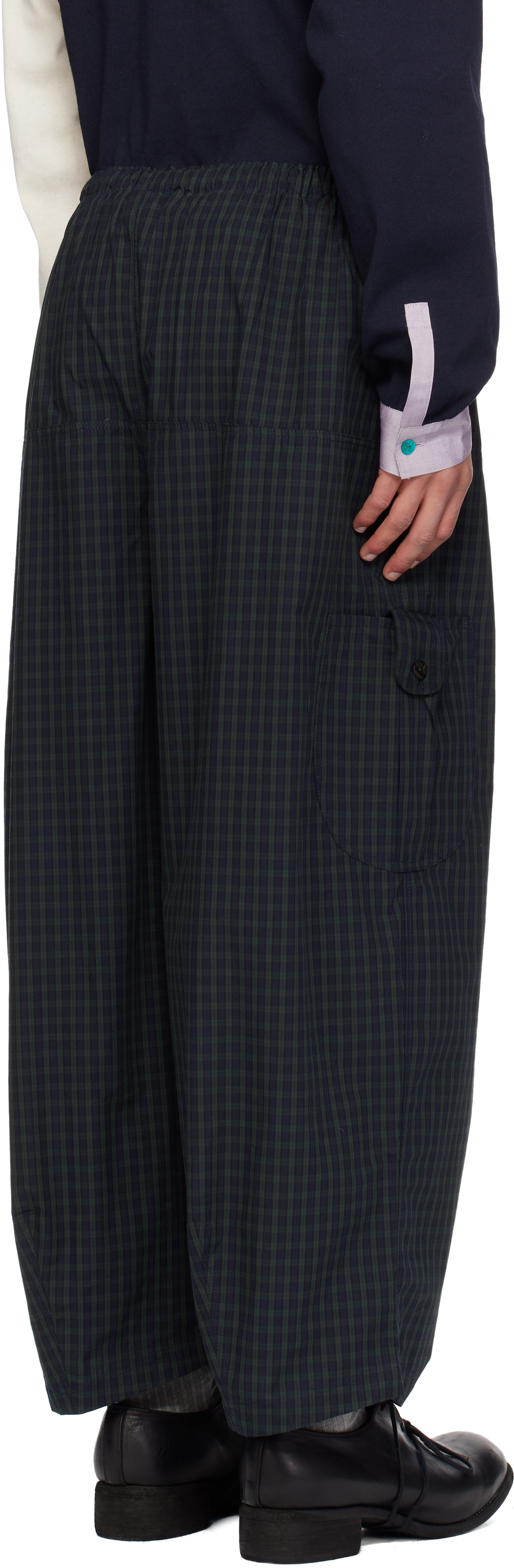 Sc103 Navy & Green Margin Cargo Pants In Purple