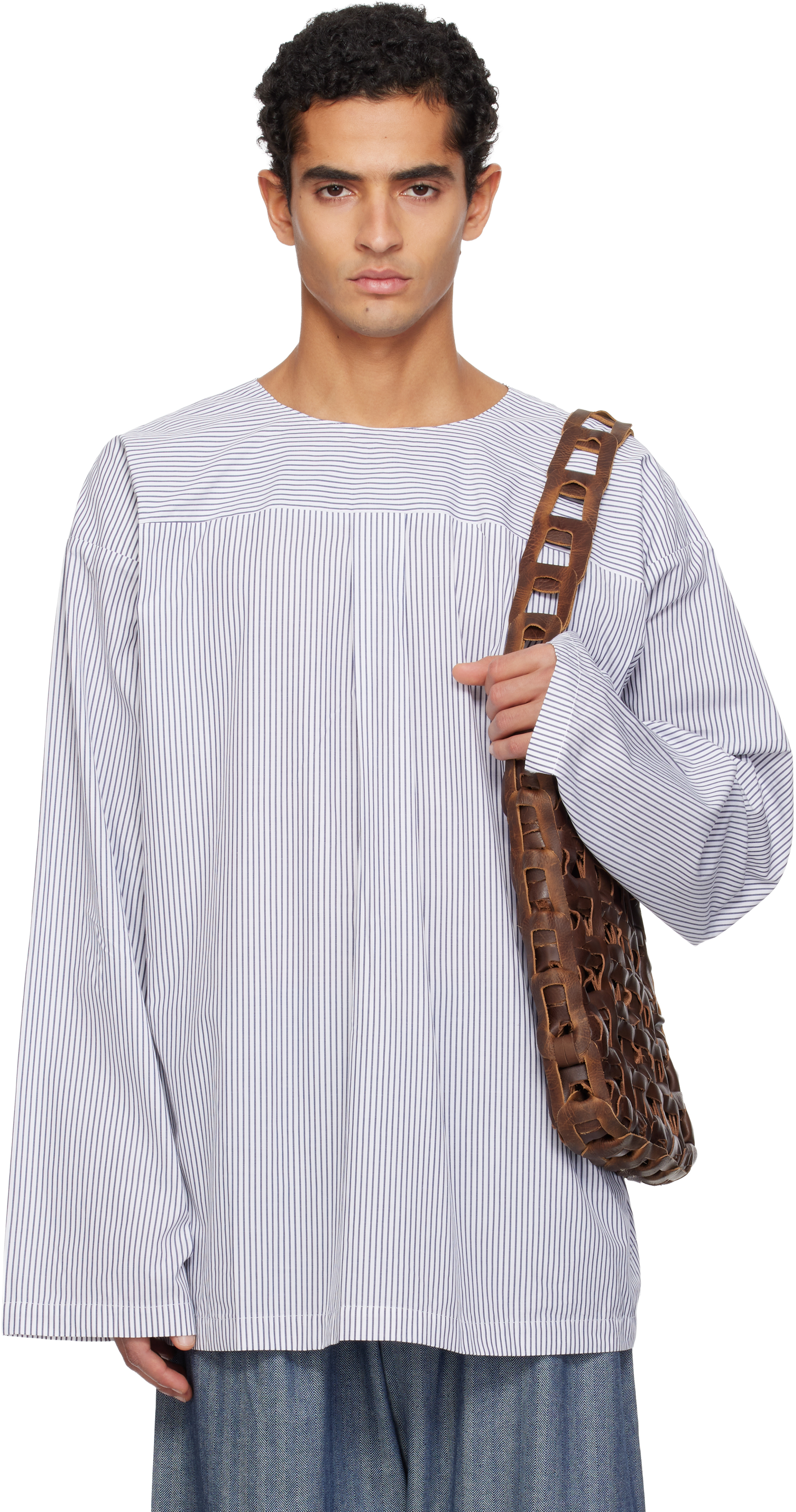 Sc103 White & Navy Radar Shirt In Gray