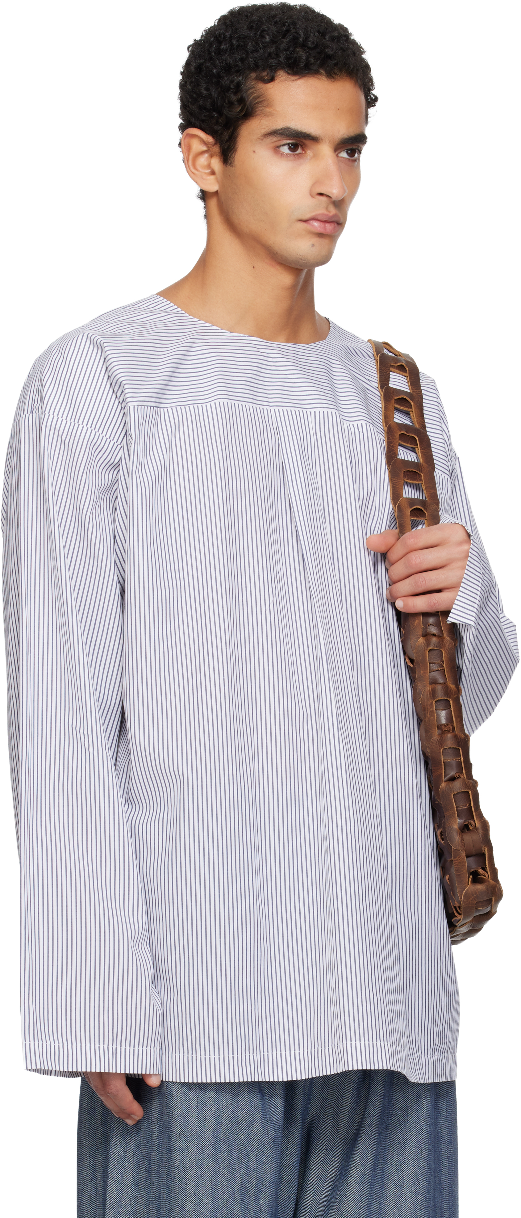 Sc103 White & Navy Radar Shirt In Gray