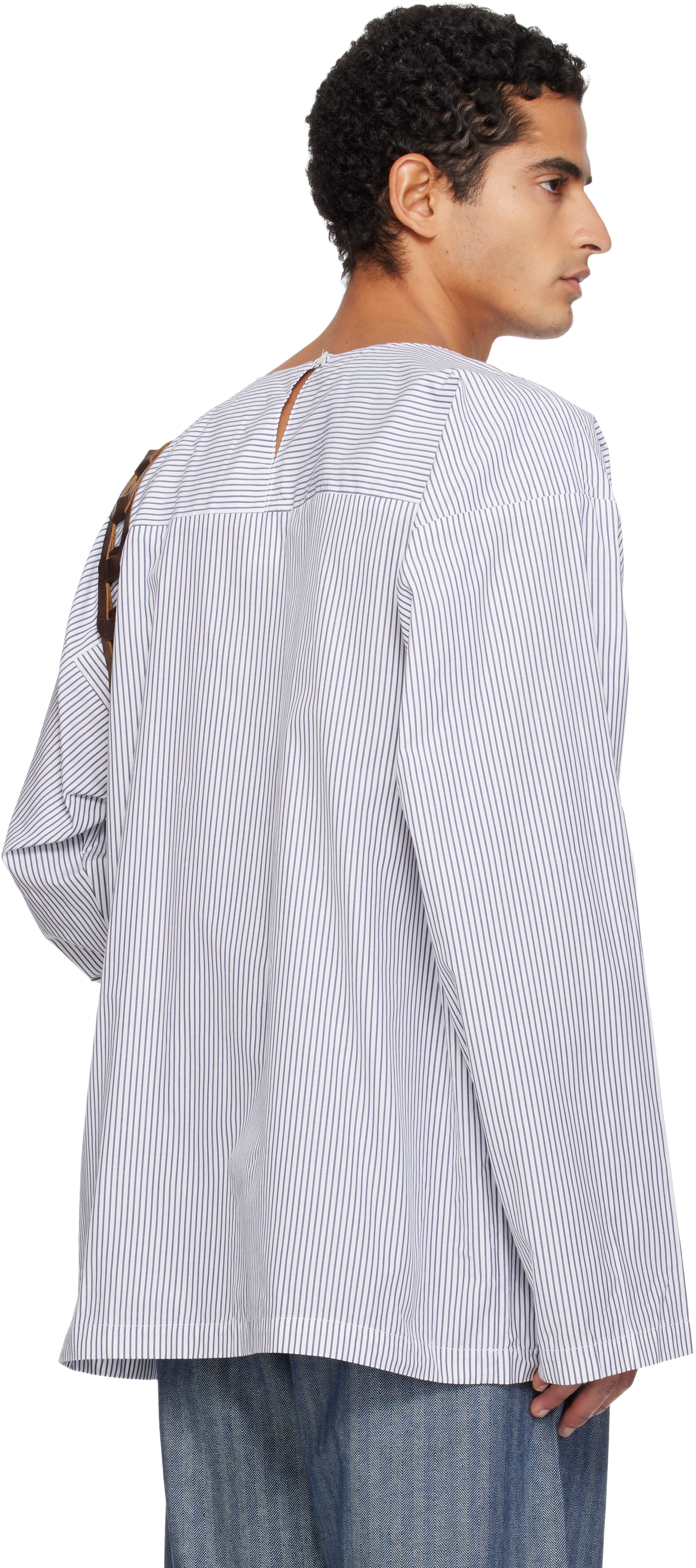 Sc103 White & Navy Radar Shirt In Gray