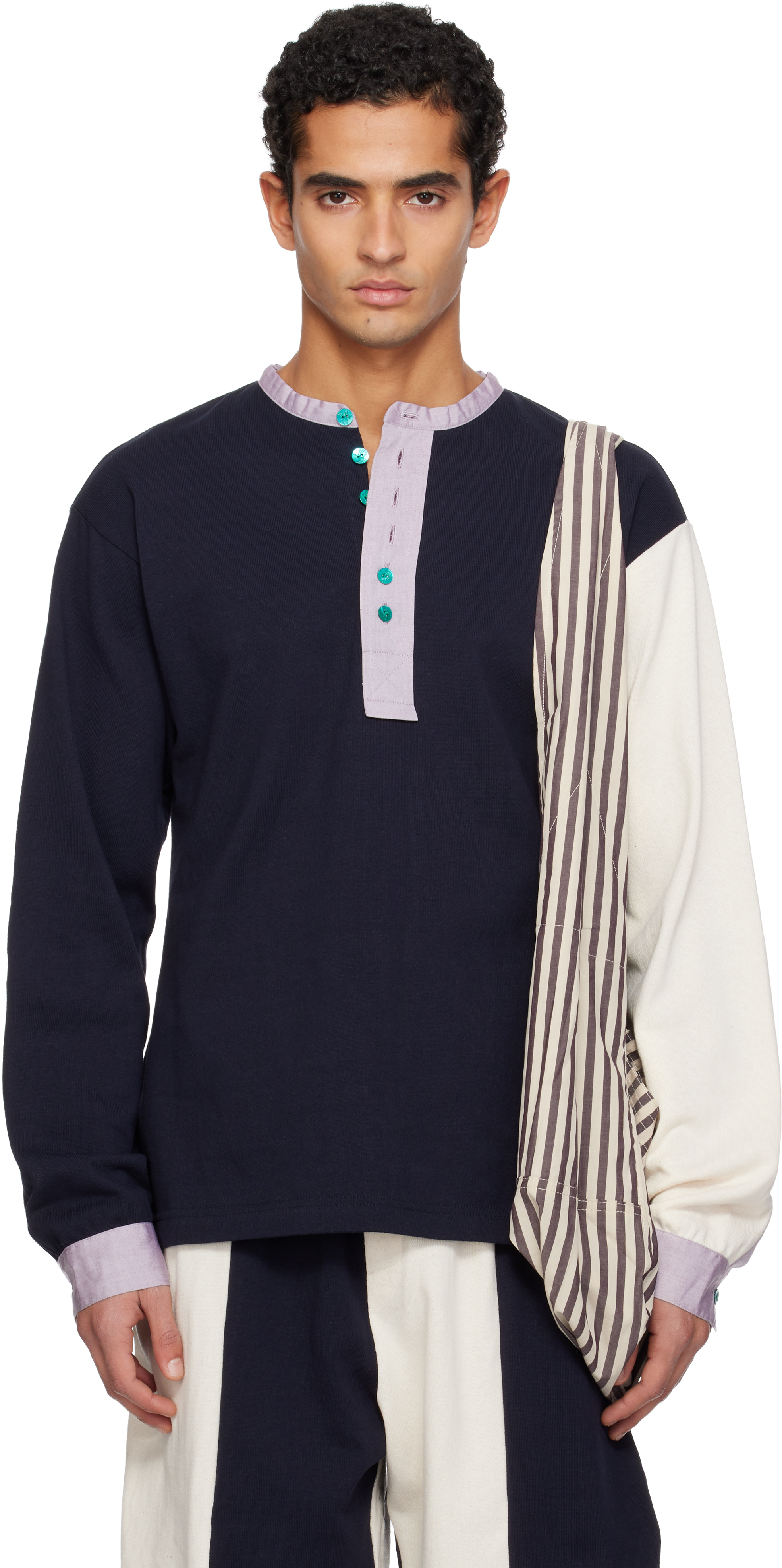 Sc103 Ssense Exclusive Navy & Off-white Guardian Henley In Blue