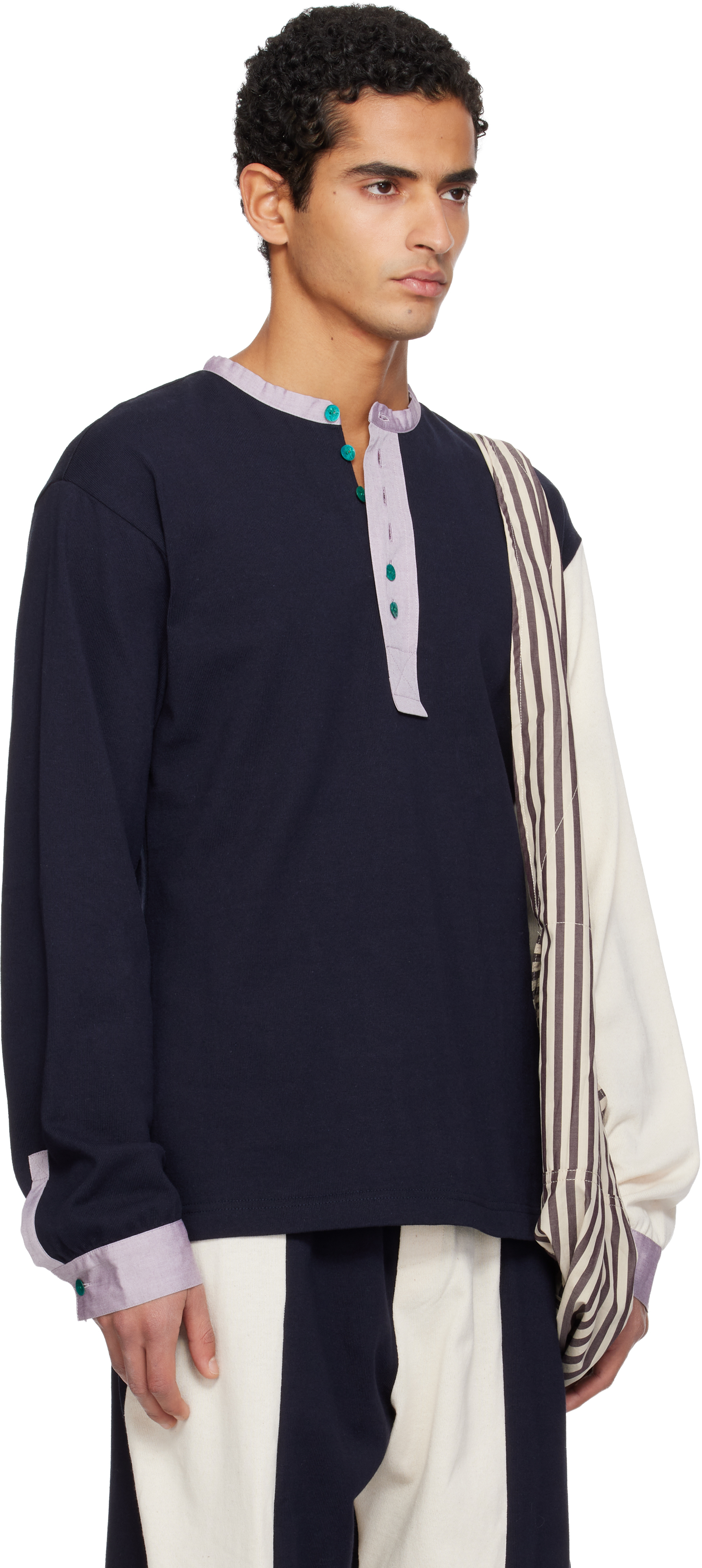 Sc103 Ssense Exclusive Navy & Off-white Guardian Henley In Blue