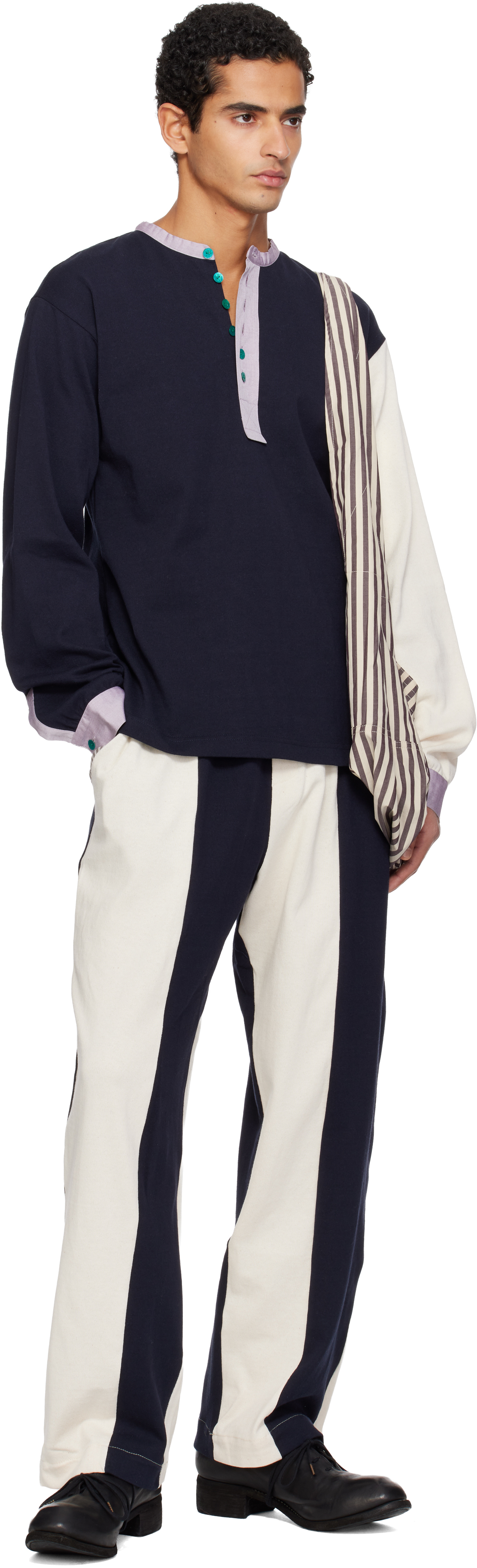 Sc103 Ssense Exclusive Navy & Off-white Guardian Henley In Blue