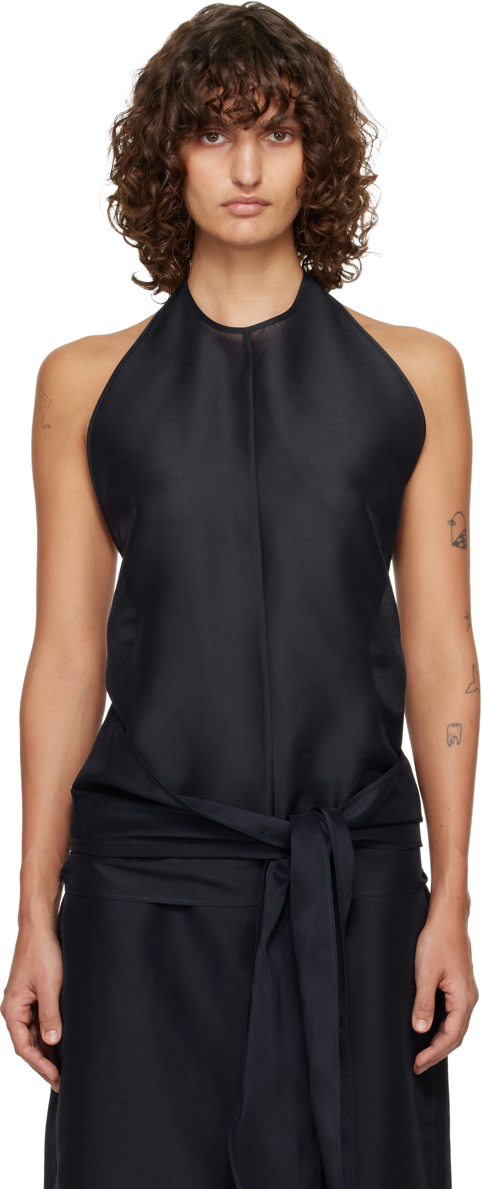 Navy Fluid Halterneck Top by LE17SEPTEMBRE on Sale