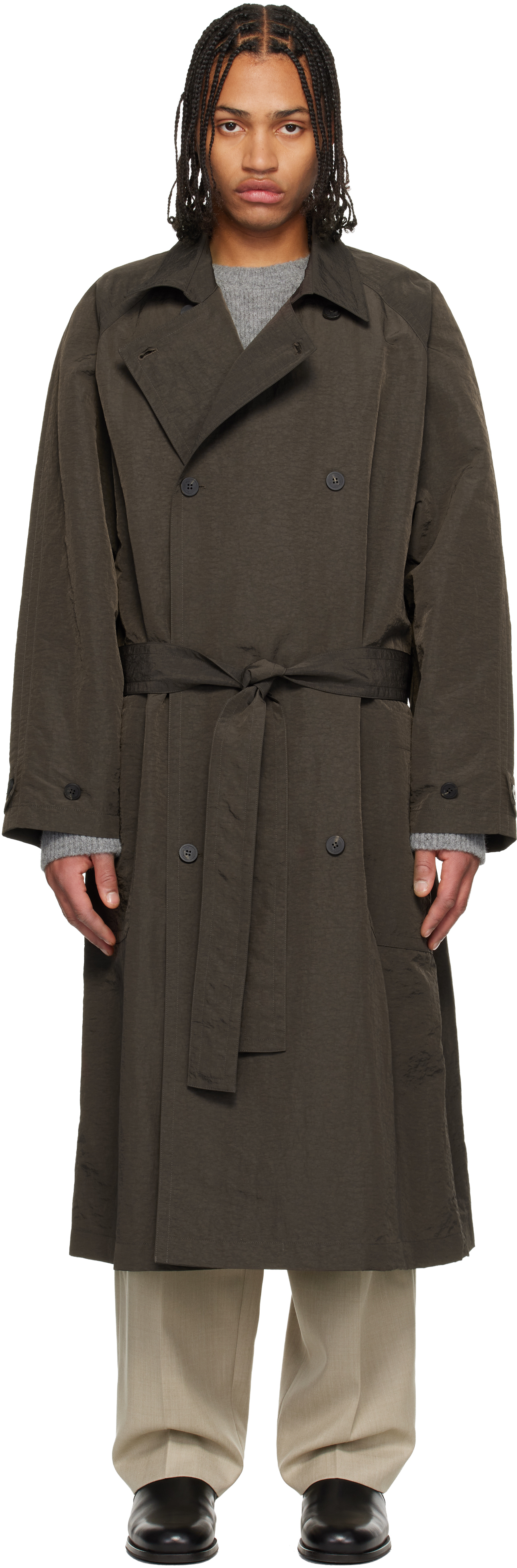 Le17septembre Brown Crisp Raglan Trench Coat In Gray