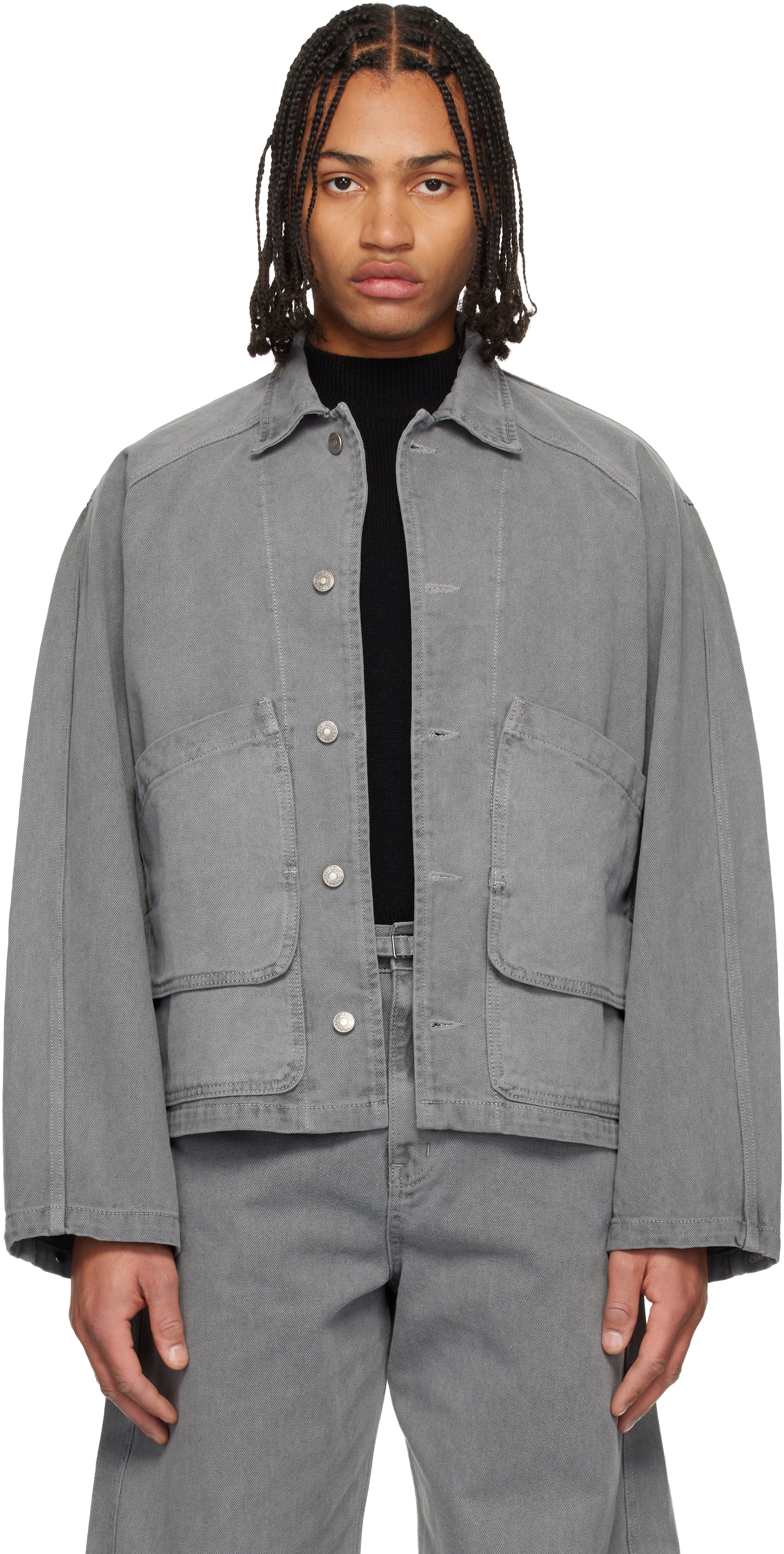 Le17septembre Gray Garment-dyed Hunting Denim Jacket