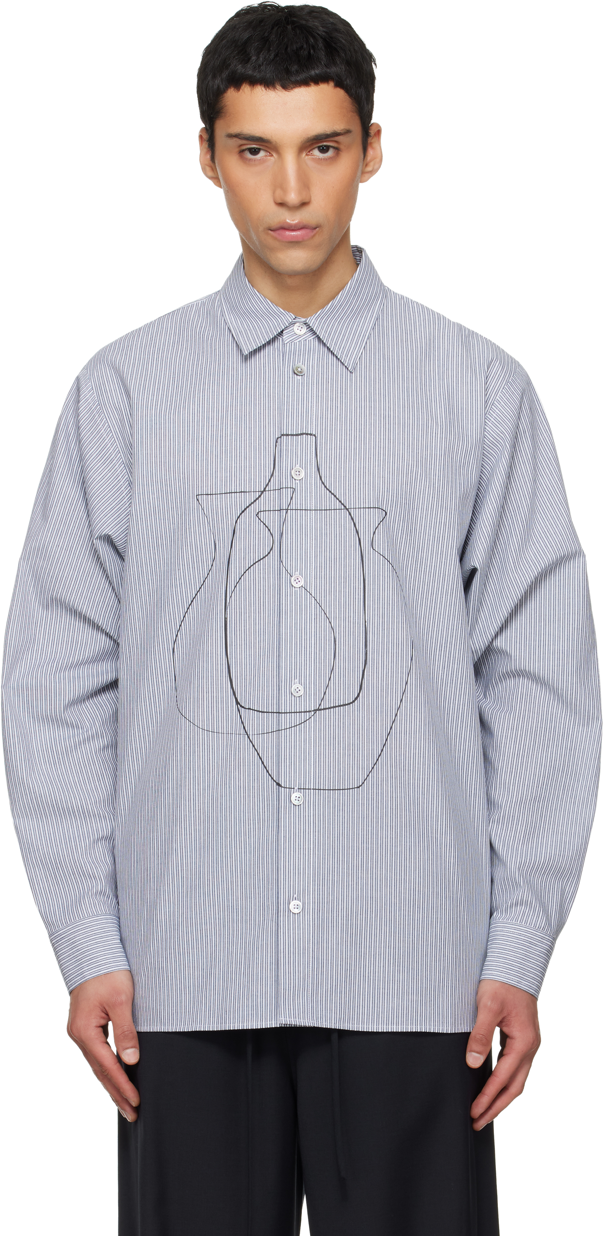 LE17SEPTEMBRE: Navy Printed Striped Shirt | SSENSE