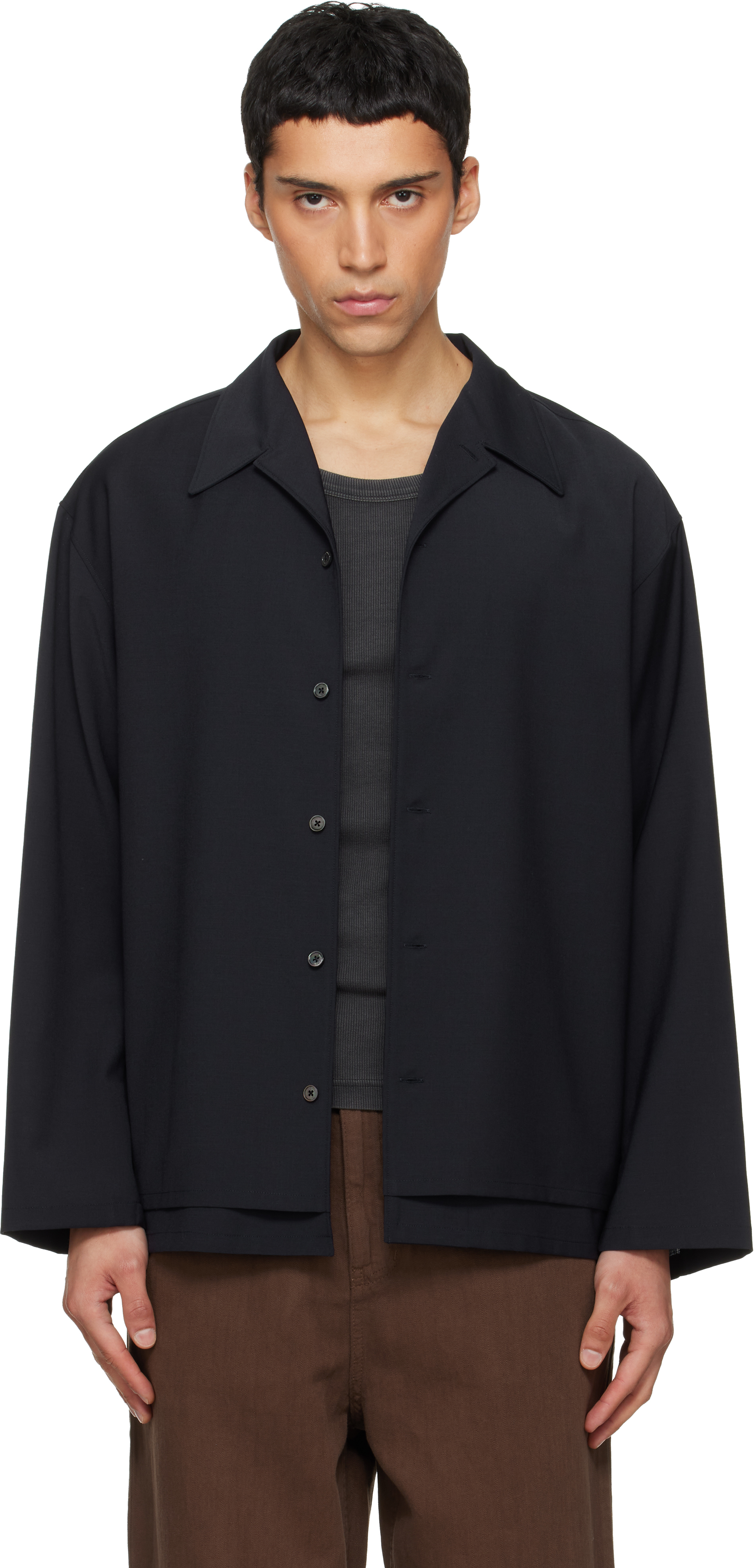 Le17septenbre トップス LE17SEPTEMBRE: Navy Double-Layered Open Collar Shirt | SSENSE