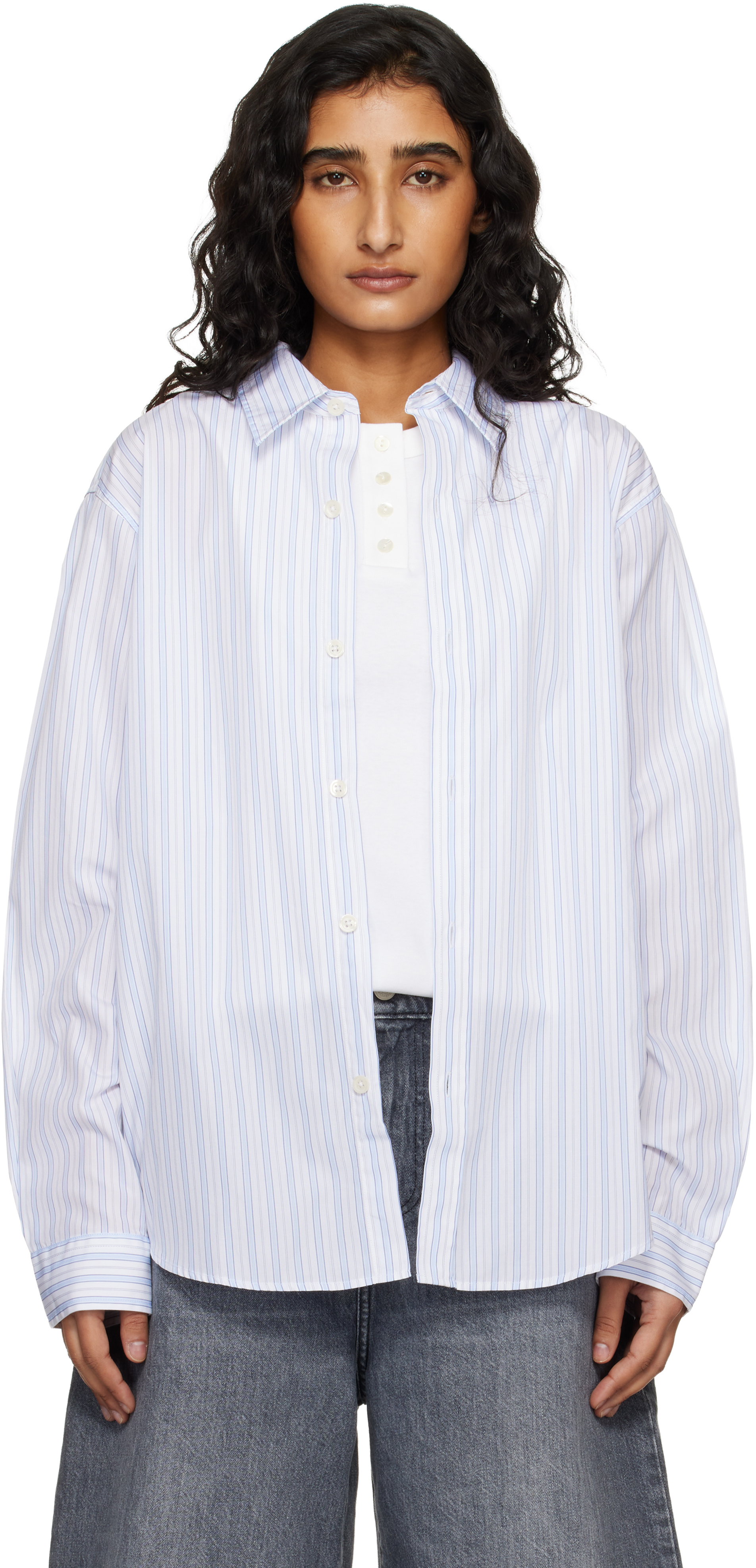 mfpen: White & Blue Evening Shirt | SSENSE
