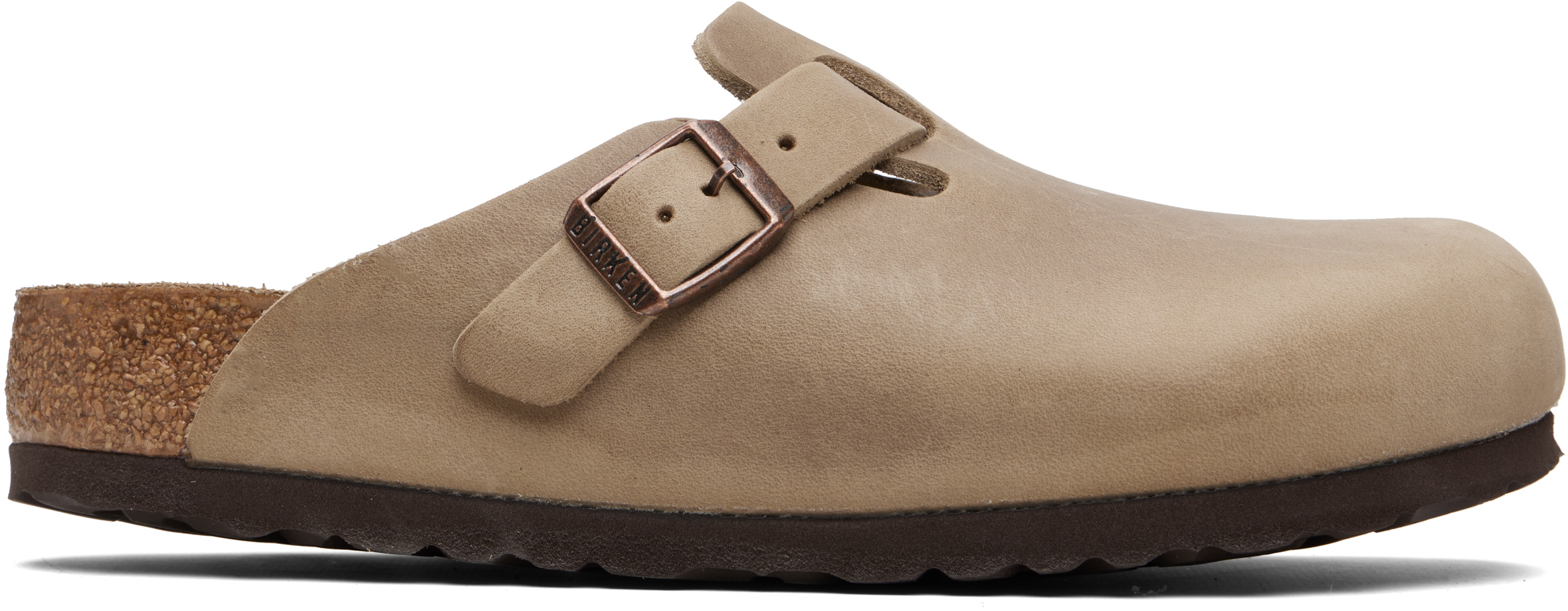 BIRKENSTOCK Boston ベージュ 42 Birkenstock: Beige Regular Boston Oiled Leather Slip-on Loafers