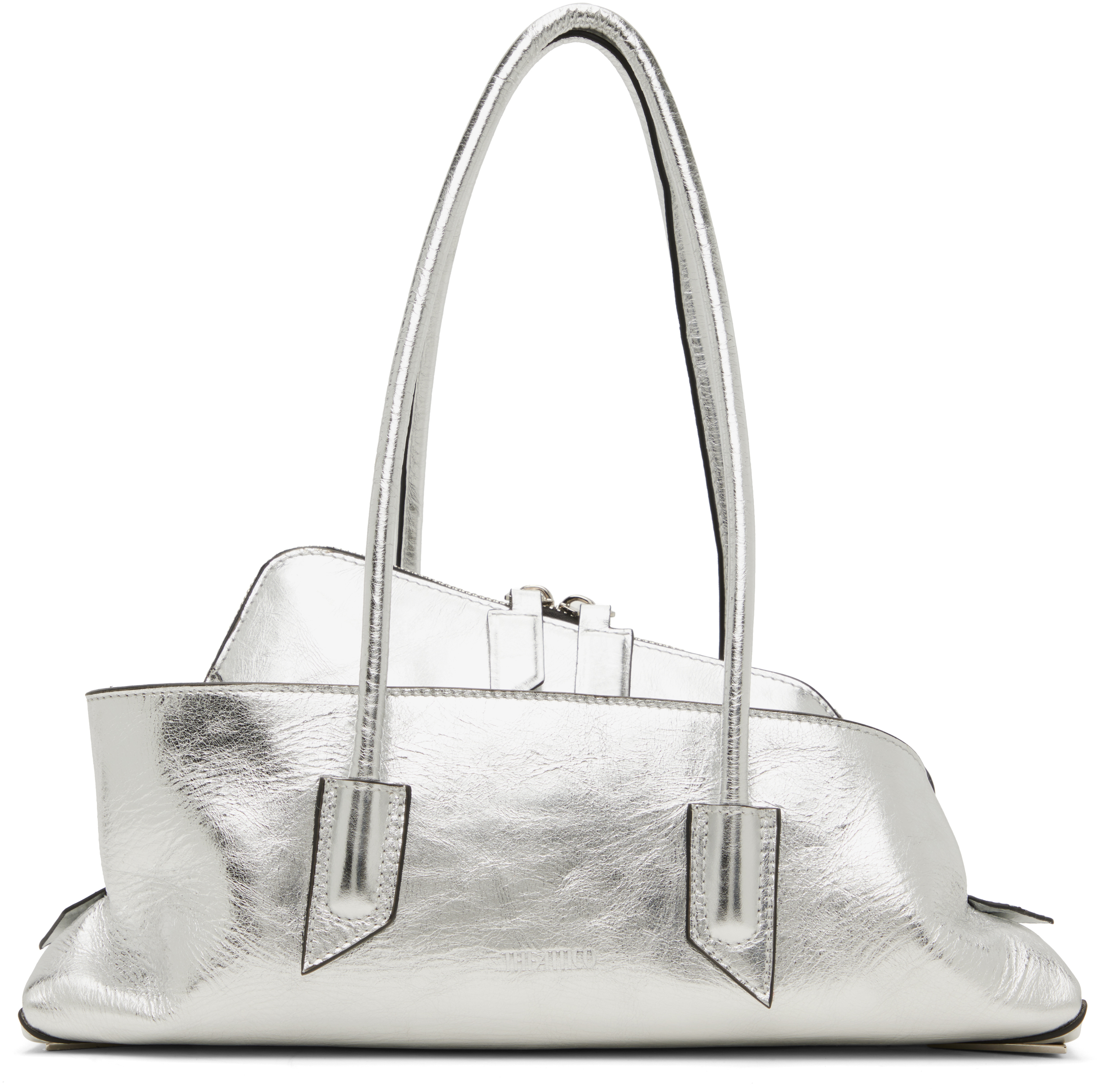 Attico Silver Leather La Passeggiata Top Handle Bag In Silver