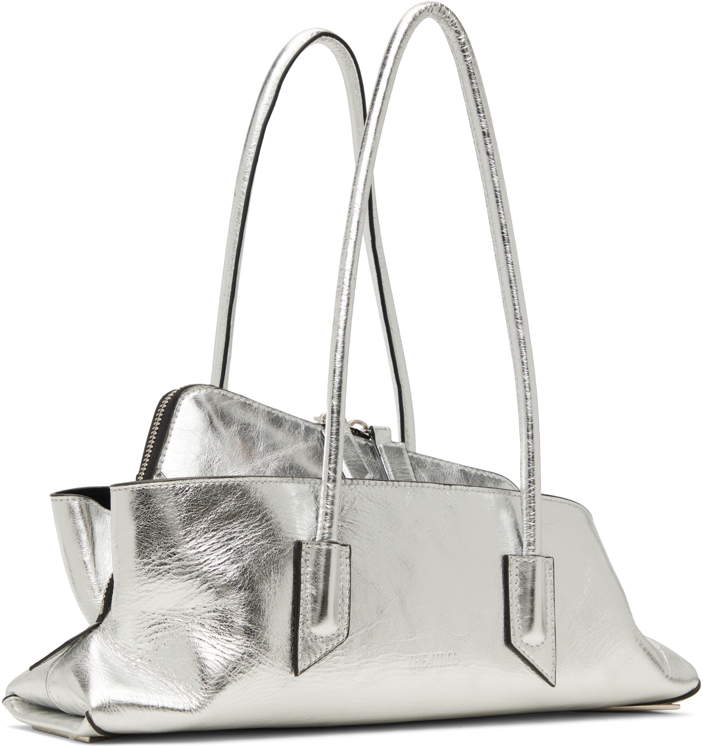 Attico Silver Leather La Passeggiata Top Handle Bag In Silver