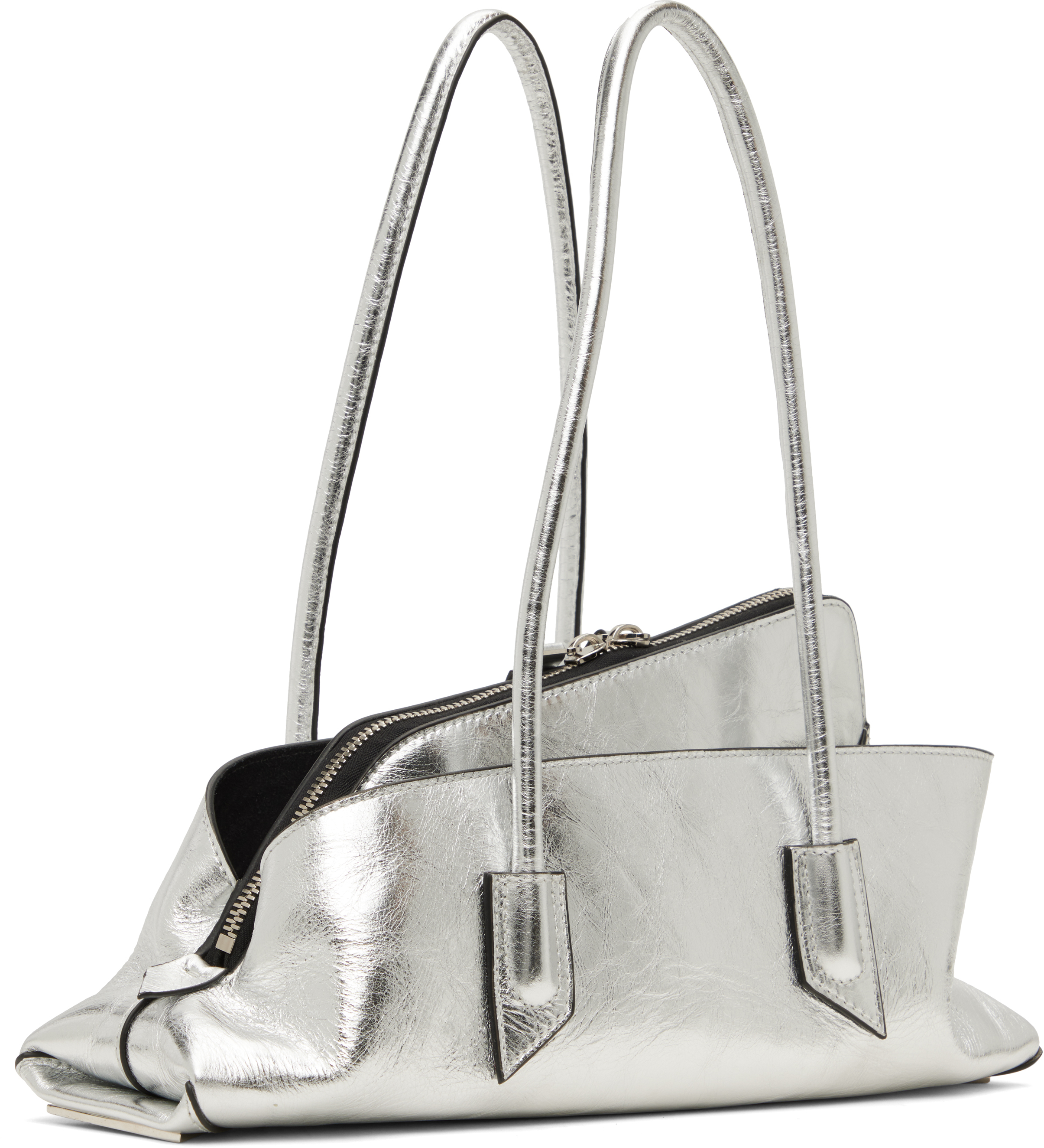 Attico Silver Leather La Passeggiata Top Handle Bag In Silver