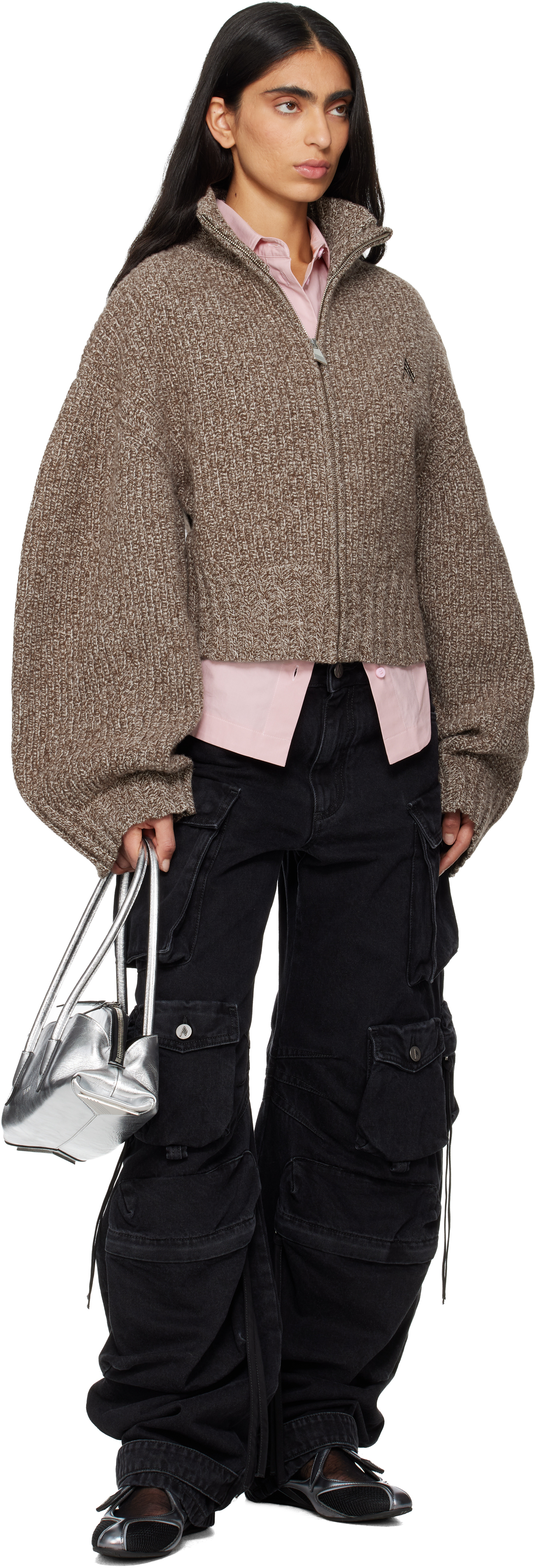 Attico Silver Leather La Passeggiata Top Handle Bag In Silver