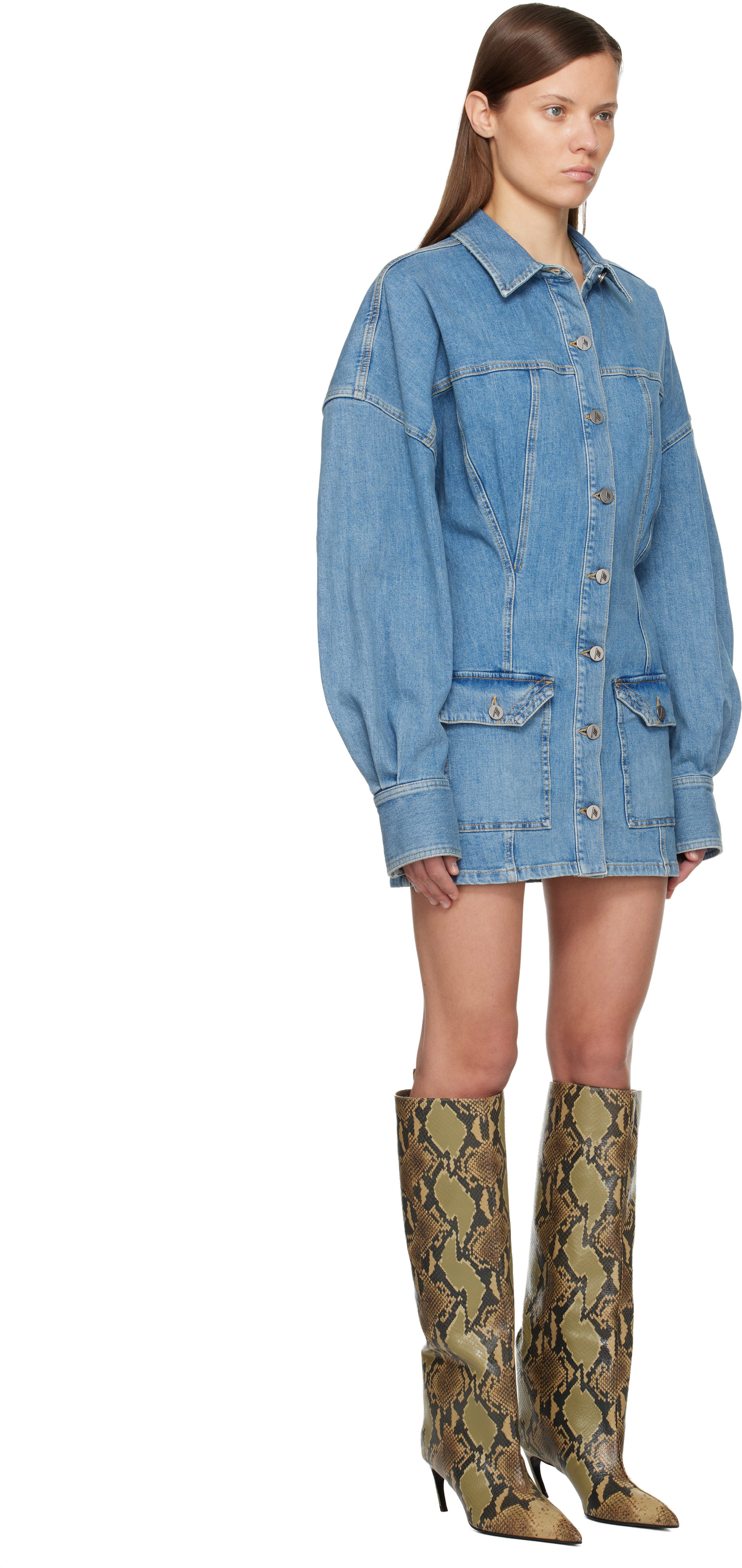 Attico Blue Washed Denim Minidress