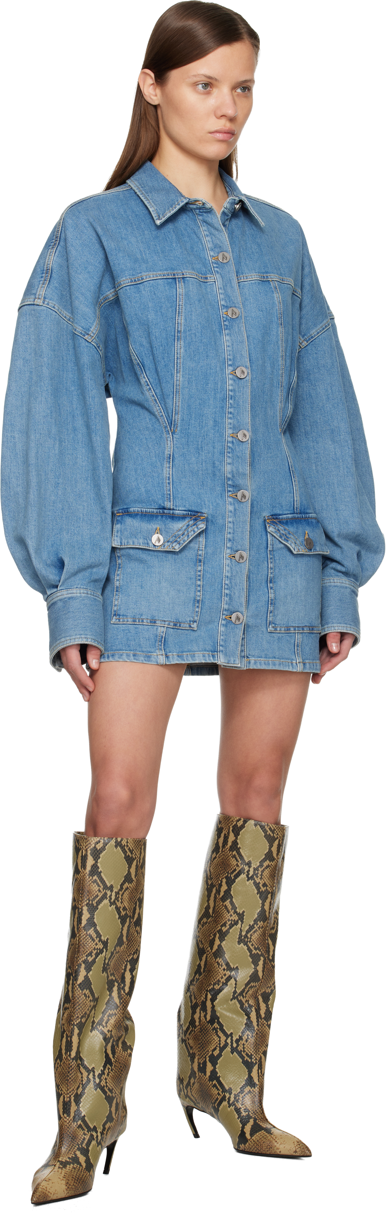 Attico Blue Washed Denim Minidress